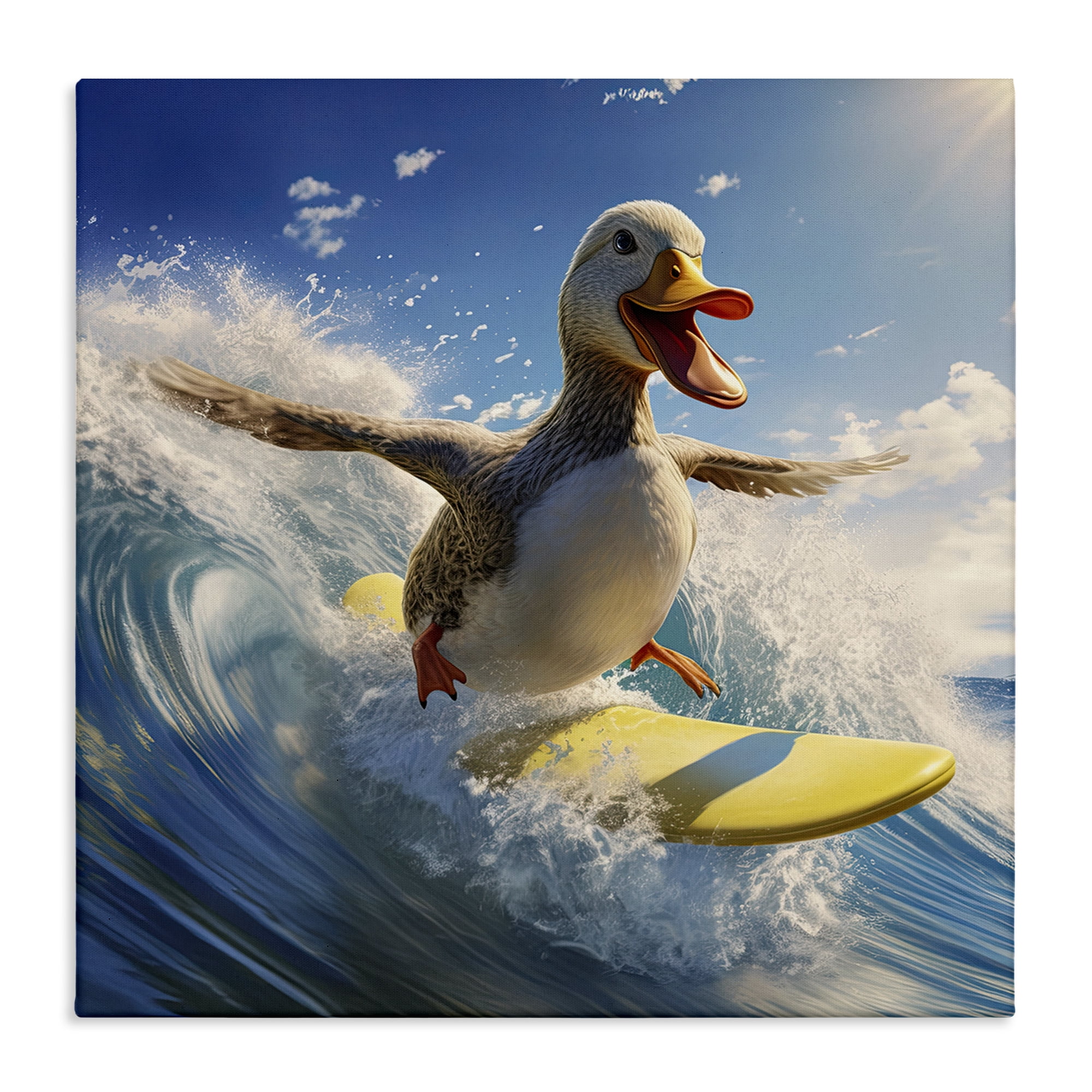 Stupell Industries Happy Surfing Duck Coastal Painting Gallery Wrapped Canvas Art Print Wall Art, 30 x 30