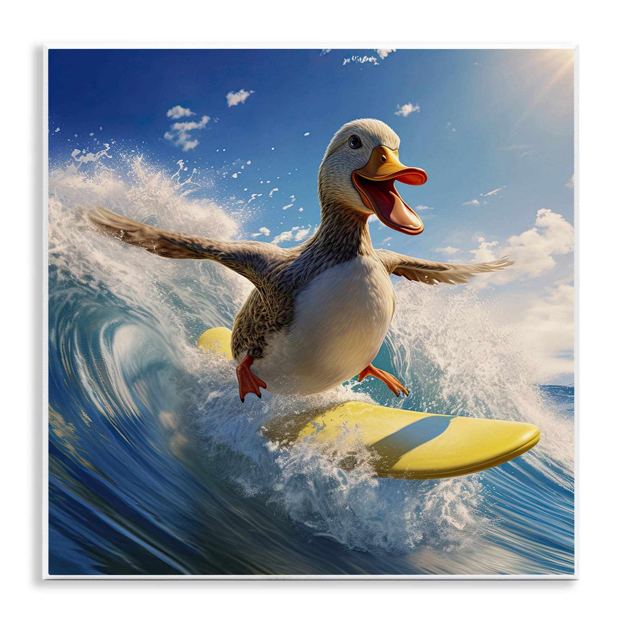 Stupell Industries Happy Surfing Duck Coastal Painting Unframed Art Print Wall Art, 12 x 12