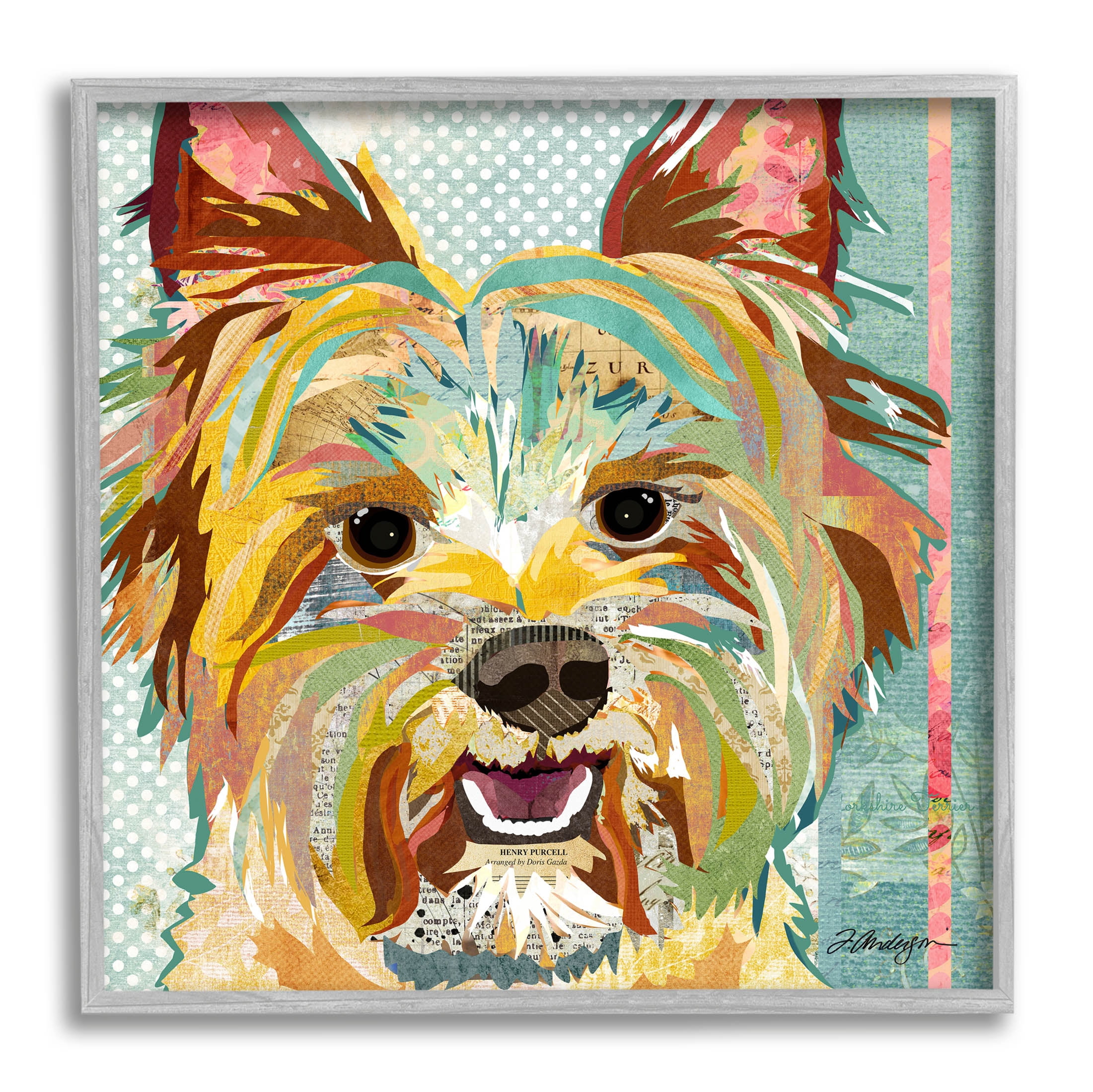 Stupell Industries Happy Terrier Pet Portrait Collage Graphic Art Gray Framed Art Print Wall Art, Design by Traci Anderson