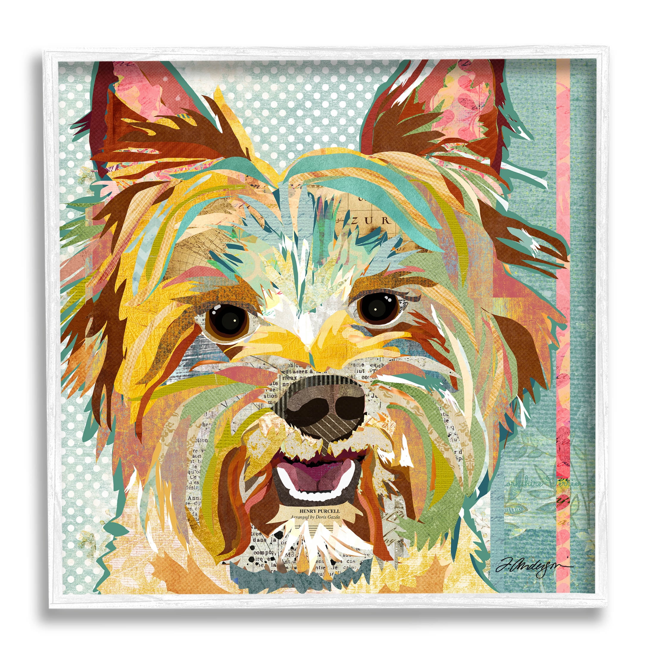 Stupell Industries Happy Terrier Pet Portrait Collage Graphic Art White Framed Art Print Wall Art, Design by Traci Anderson