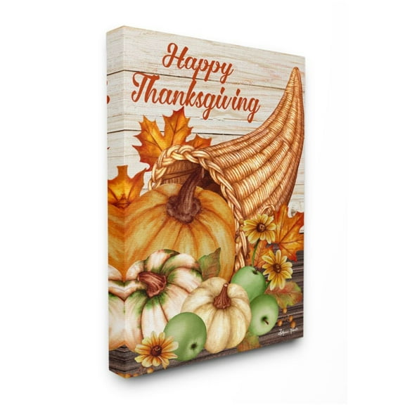Stupell Industries Happy Thanksgiving Autumn Harvest Cornucopia Design by Sheri Hart, 24" x 30"