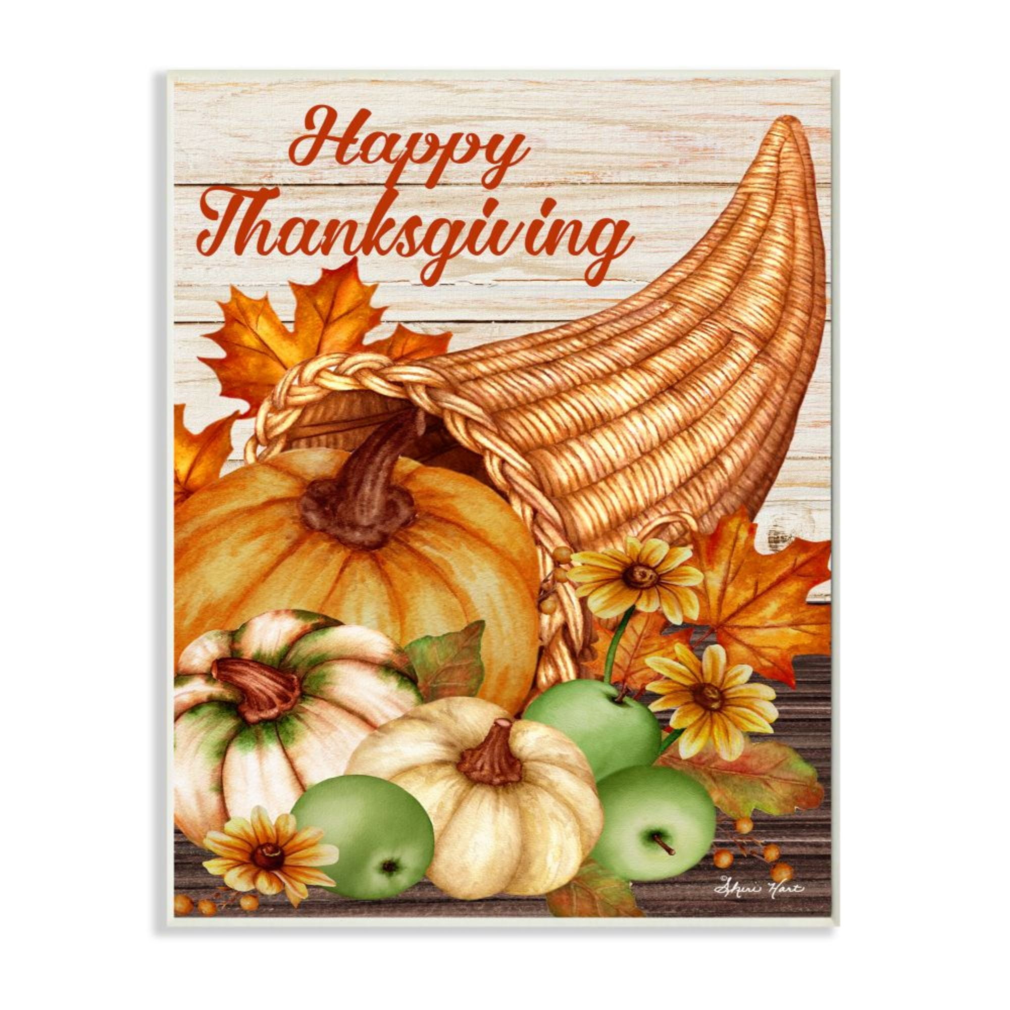 Stupell Industries Happy Thanksgiving Autumn Harvest Cornucopia Design by Sheri Hart