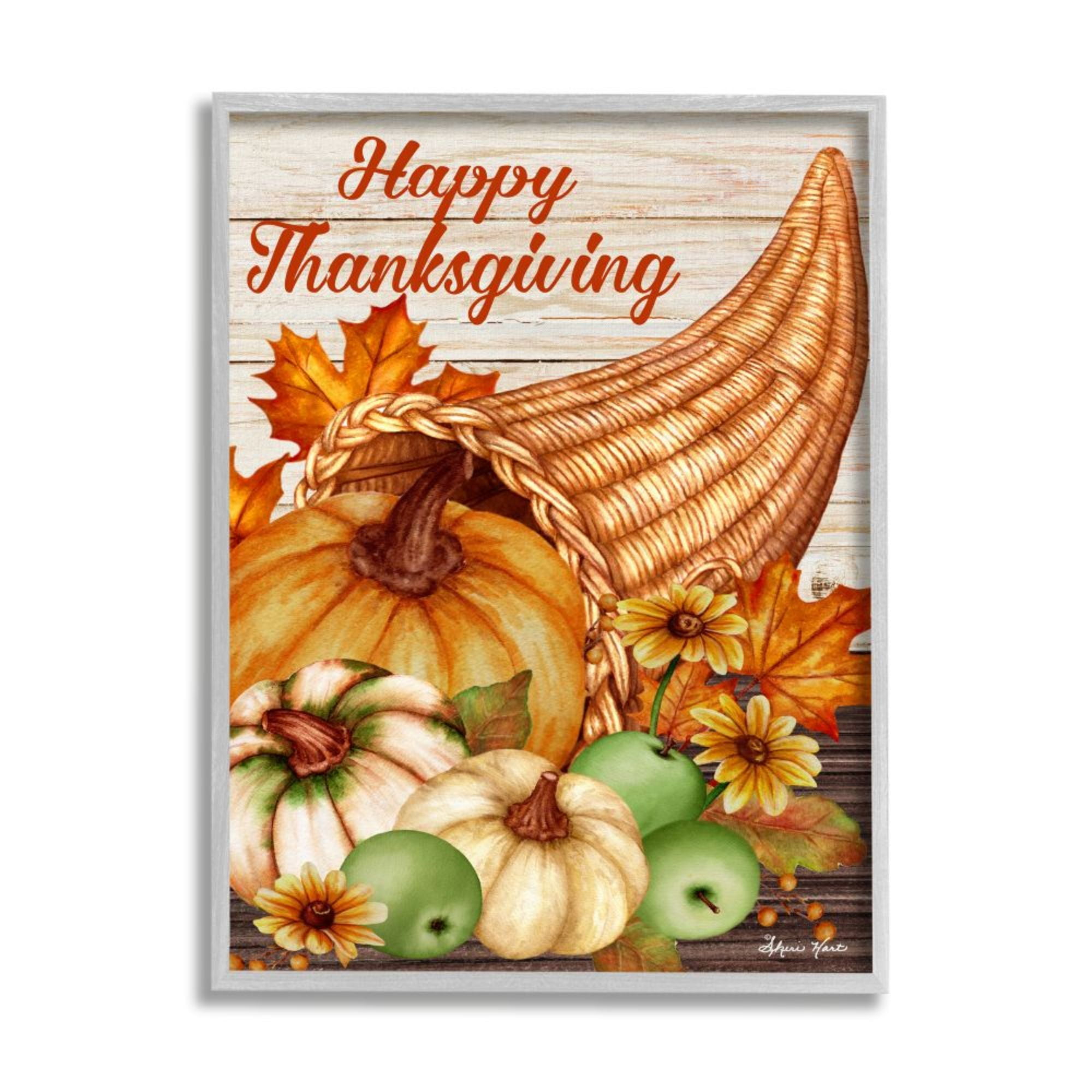 Stupell Industries Happy Thanksgiving Autumn Harvest Cornucopia Design by Sheri Hart
