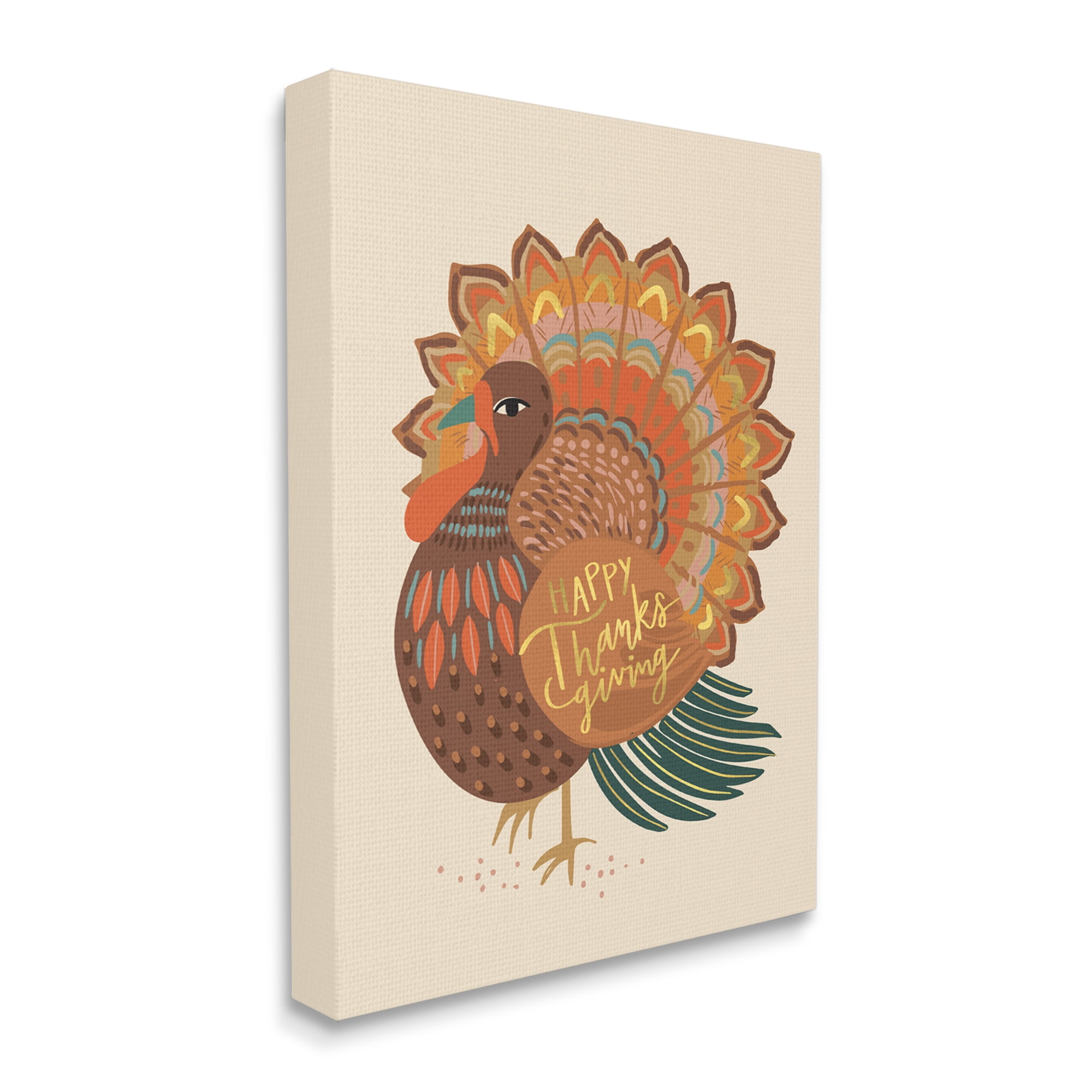Stupell Industries Happy Thanksgiving Festive Orange Wild Turkey Patterned, 24 x 30, Designed by Caroline Alfreds