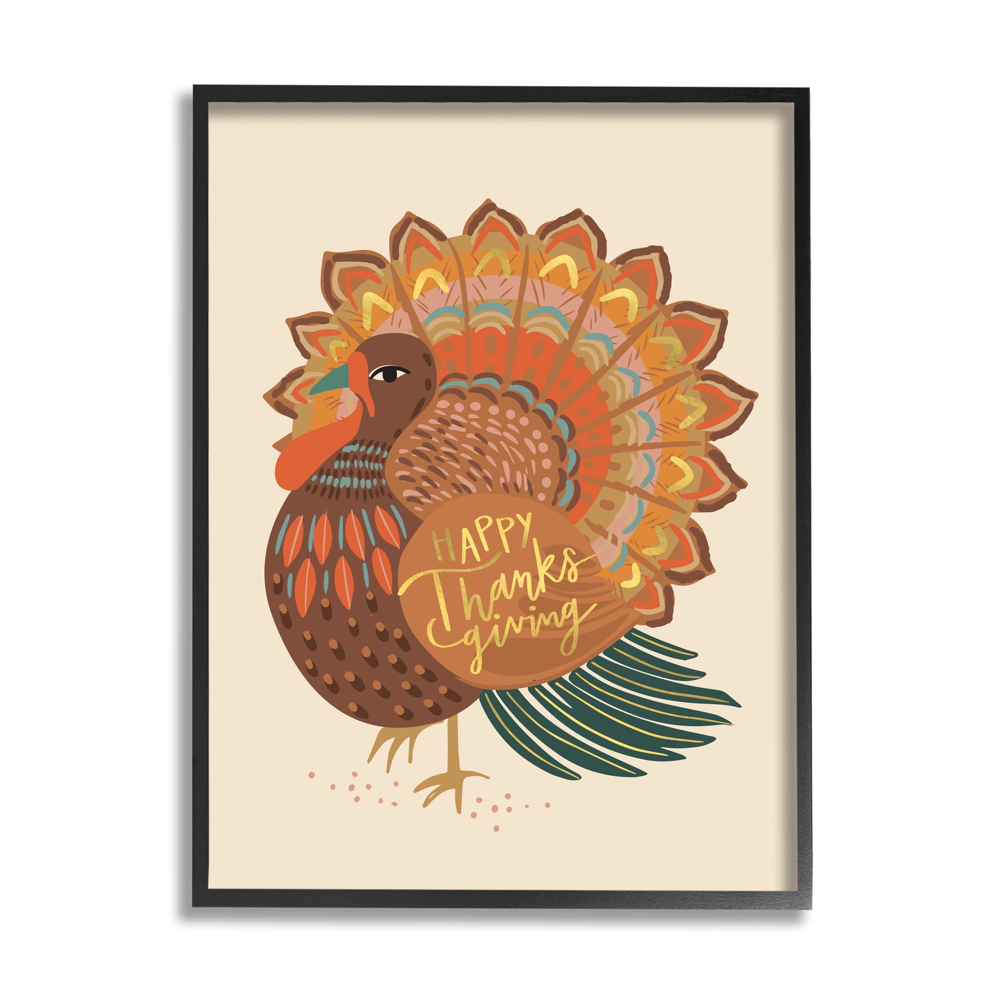 Stupell Industries Happy Thanksgiving Festive Orange Wild Turkey Patterned, 24 x 30, Designed by Caroline Alfreds