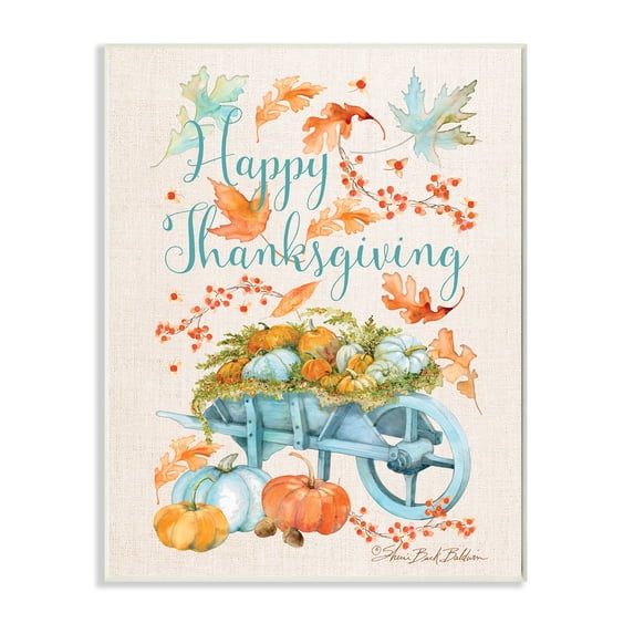 Stupell Industries Happy Thanksgiving Phrase Holiday Pumpkin Wagon Holiday Painting Wall Plaque Art Print Wall Art, 10 x 15