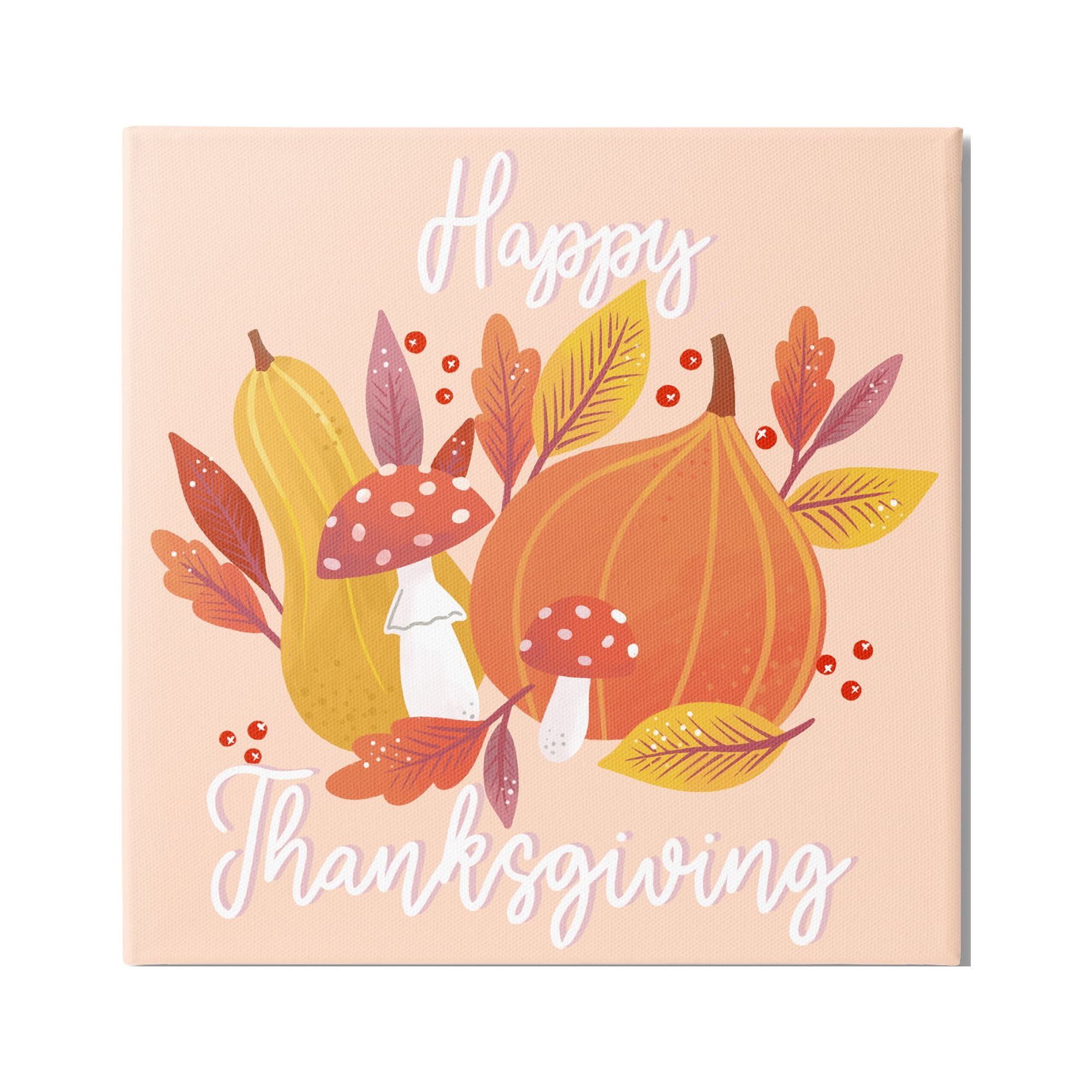 Stupell Industries Happy Thanksgiving Whimsical Autumnal Mushroom Botanicals Graphic Art Gallery Wrapped Canvas Print Wall Art, Design by Dominika Godette