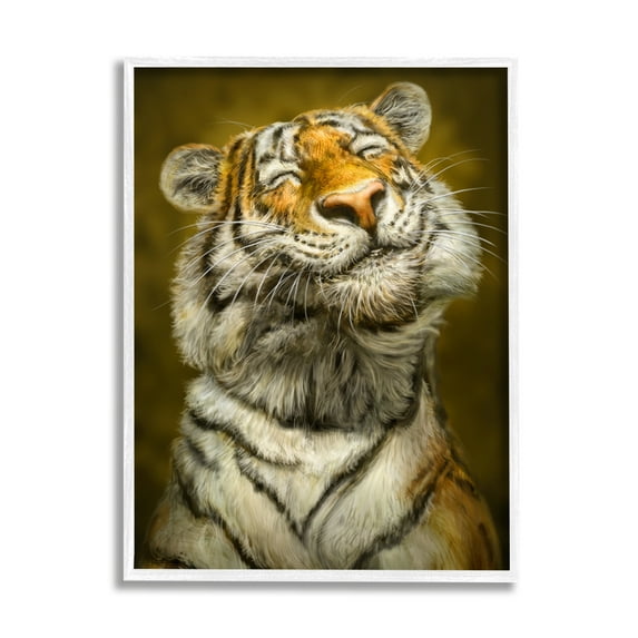 Stupell Industries Happy Tiger Funny Large Cat Animal Painting, 11 x 14,Design by Patrick LaMontagne