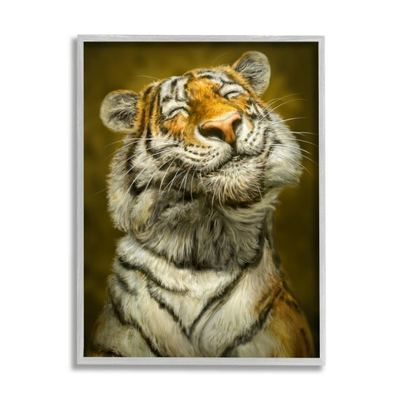 Stupell Industries Happy Tiger Funny Large Cat Animal Painting, 16 x 20,Design by Patrick LaMontagne
