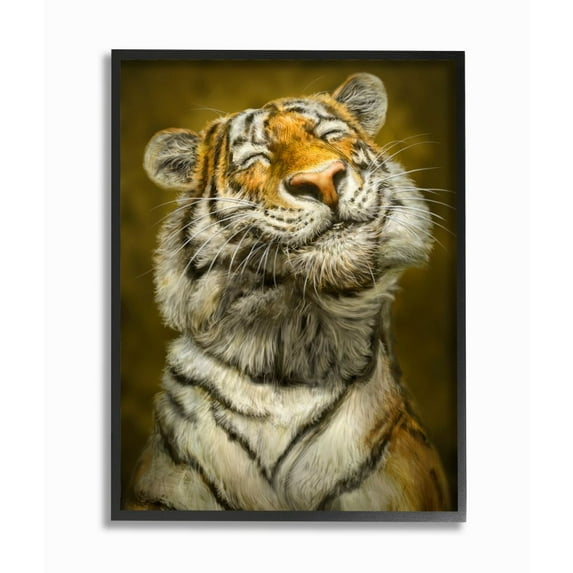 Stupell Industries Happy Tiger Funny Large Cat Animal Painting Framed Giclee Texturized Art by Patrick LaMontagne