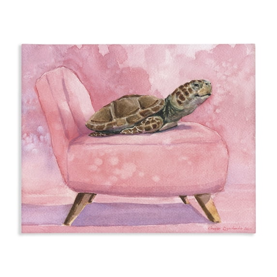 Stupell Industries Rustic Lodge Happy Turtle on Pink Chair Canvas Art, 40 x 30, by George Dyachenko