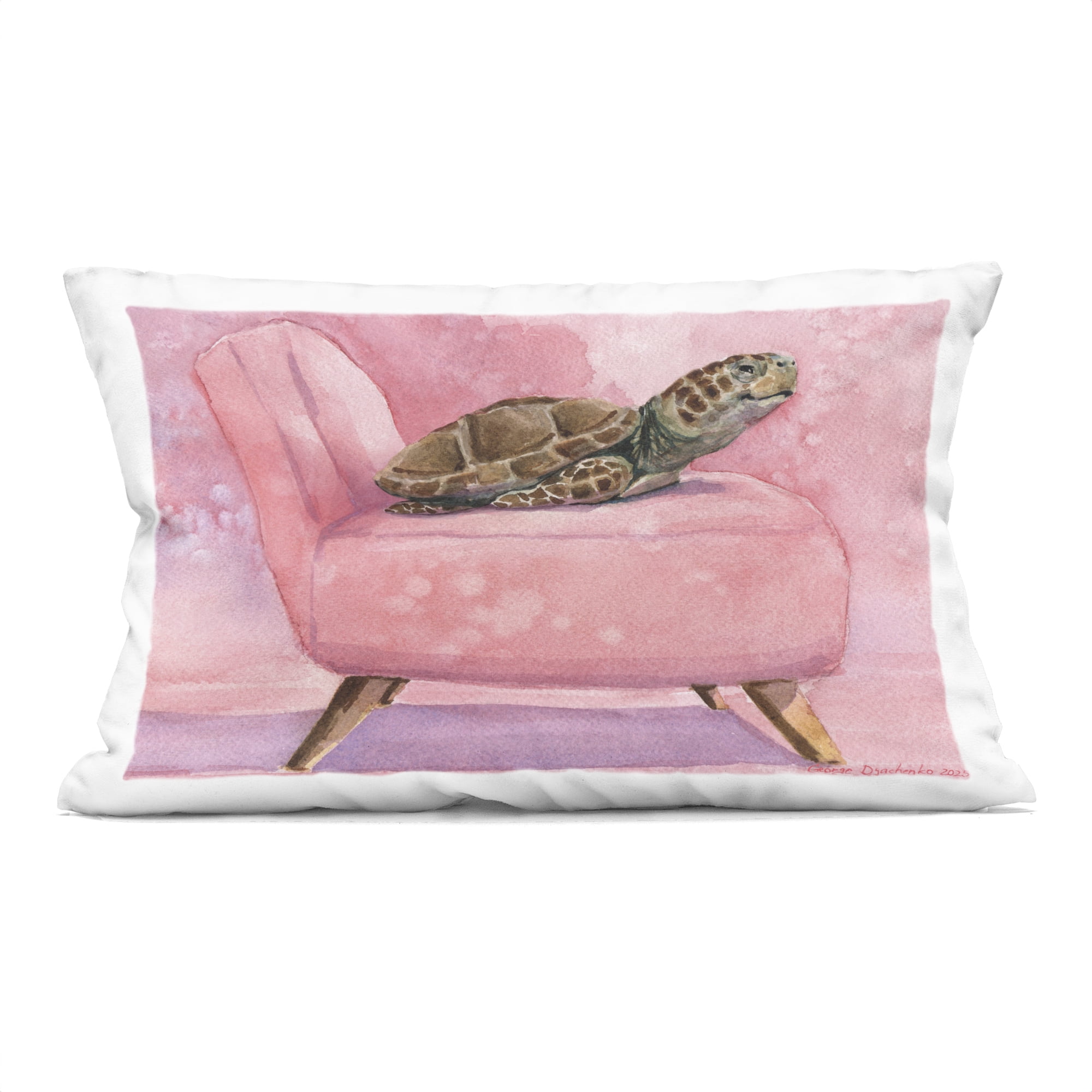 Stupell Industries Happy Turtle on Pink Chair Decorative Printed Throw Pillow, design by George Dyachenko