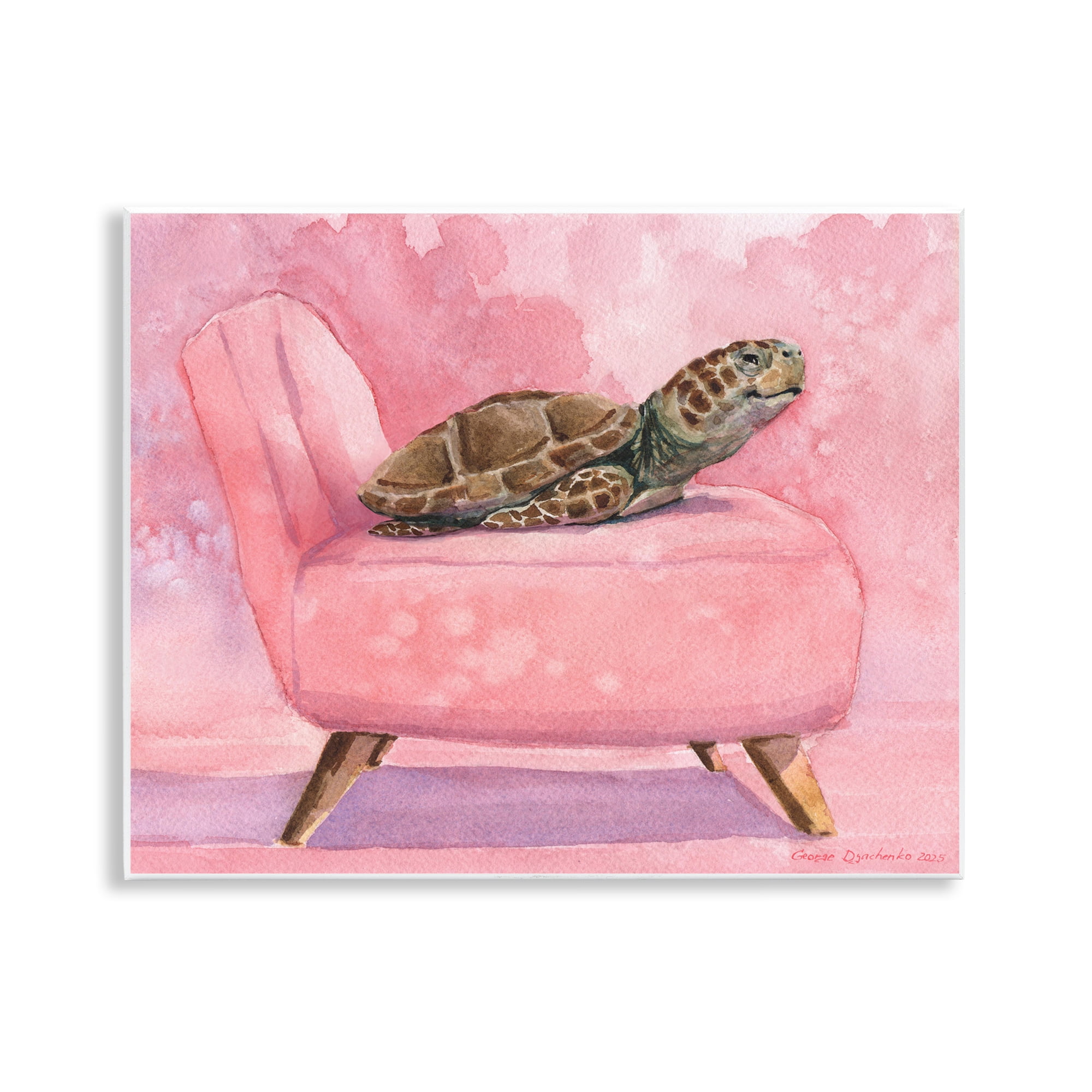 Stupell Industries Happy Turtle on Pink Chair Wall Plaque Art, design by George Dyachenko