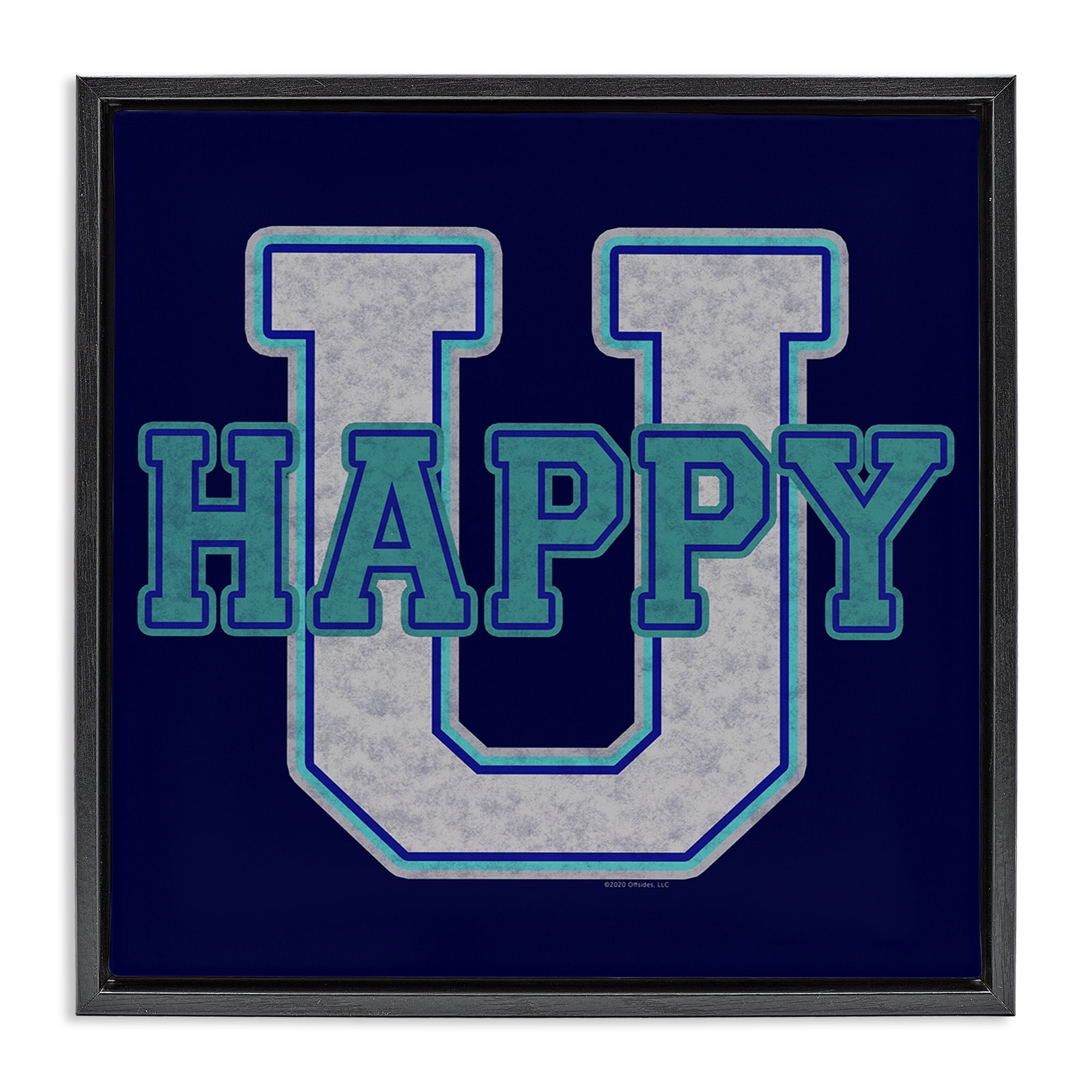 Stupell Industries Happy U Varsity Style Text & Numbers Painting Black Floater Framed Canvas Art Print Wall Art, 25 x 25