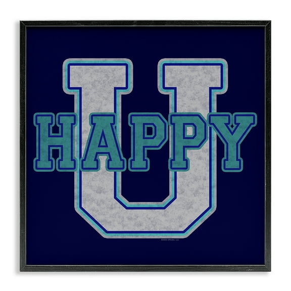 Stupell Industries Happy U Varsity Style Text & Numbers Painting Black Framed Art Print Wall Art, 12 x 12