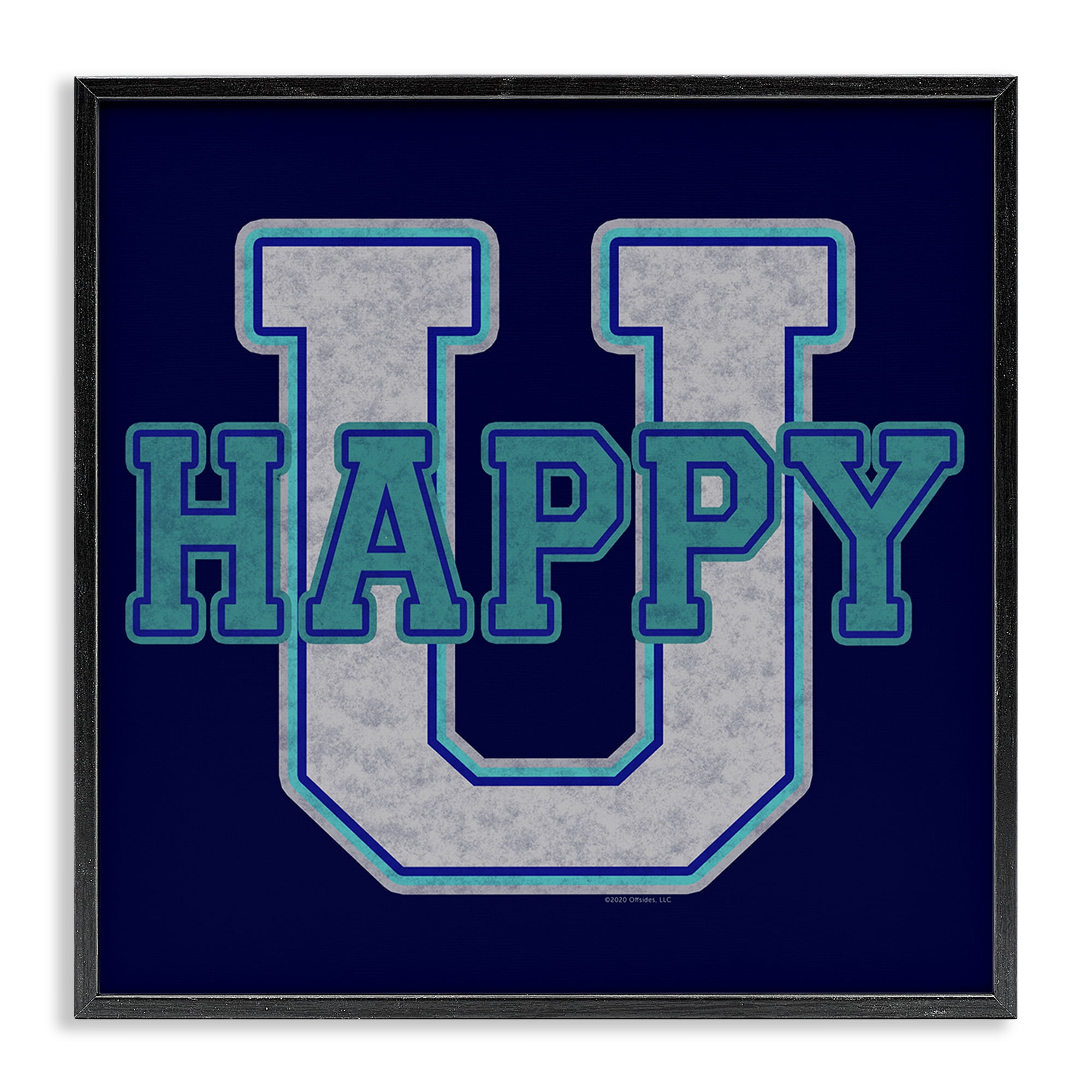 Stupell Industries Happy U Varsity Style Text & Numbers Painting Black Framed Art Print Wall Art, 17 x 17