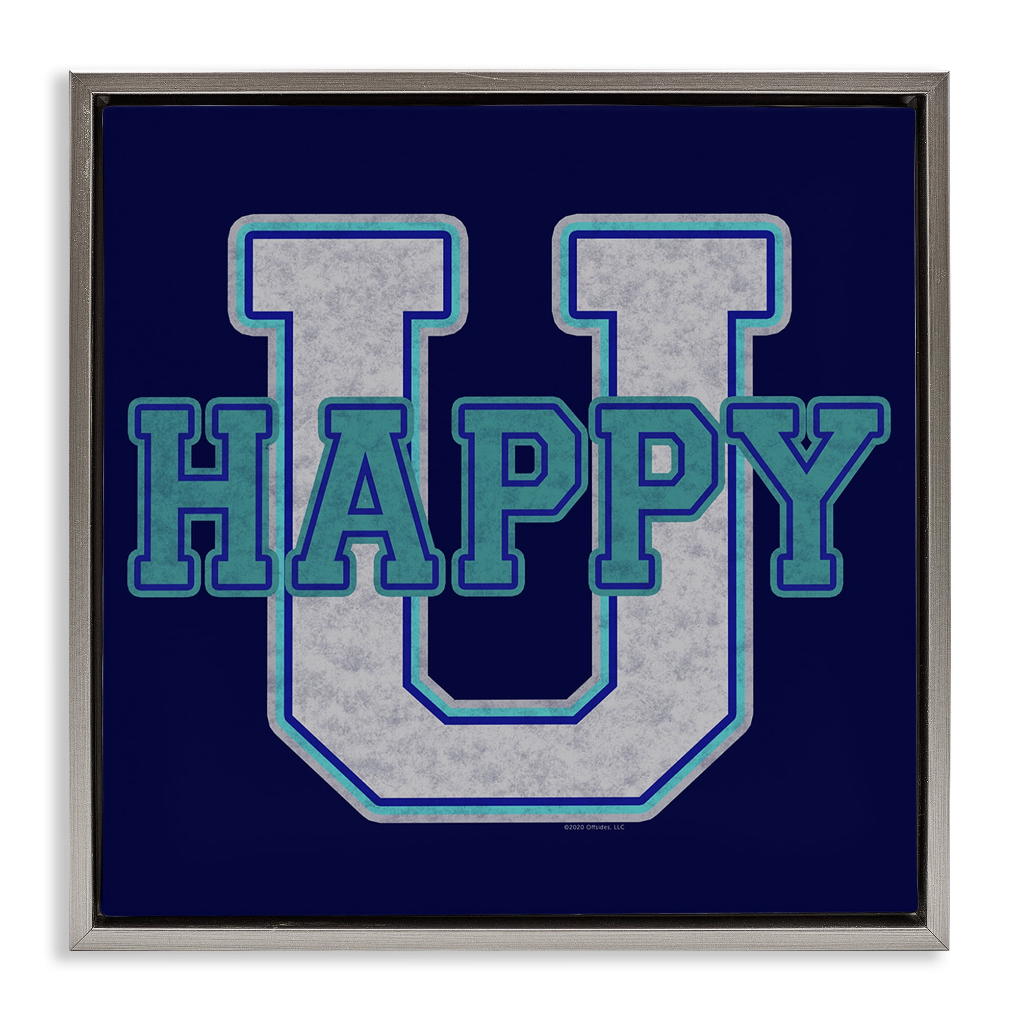 Stupell Industries Happy U Varsity Style Text & Numbers Painting Gray Floater Framed Canvas Art Print Wall Art, 18 x 18