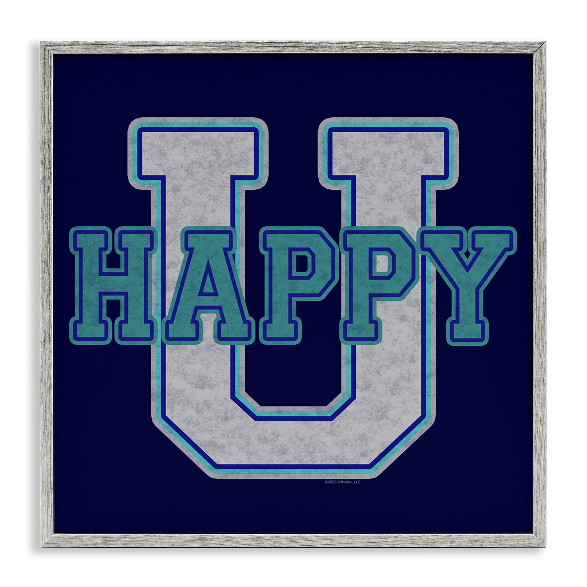 Stupell Industries Happy U Varsity Style Text & Numbers Painting Gray Framed Art Print Wall Art, 17 x 17