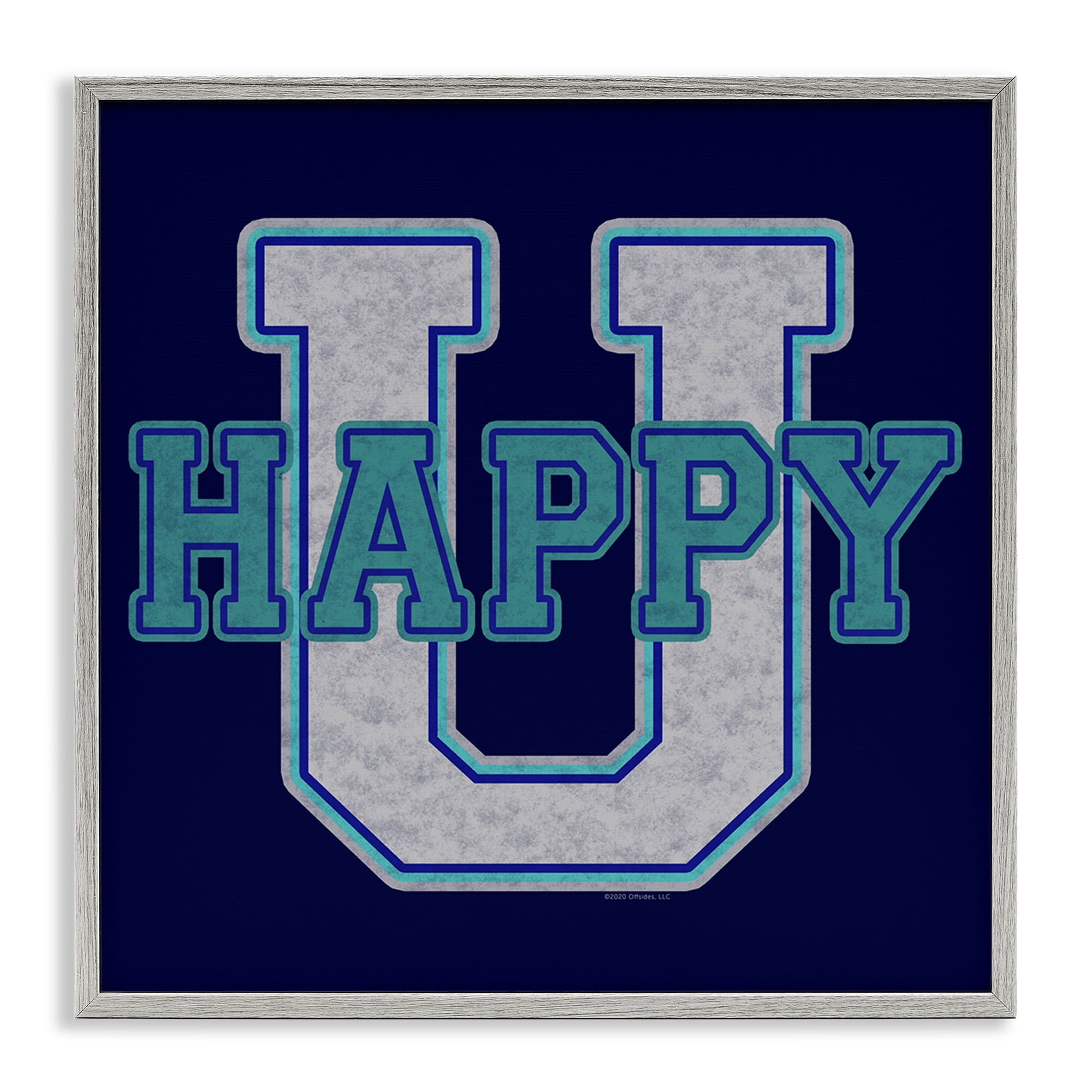 Stupell Industries Happy U Varsity Style Text & Numbers Painting Gray Framed Art Print Wall Art, 24 x 24