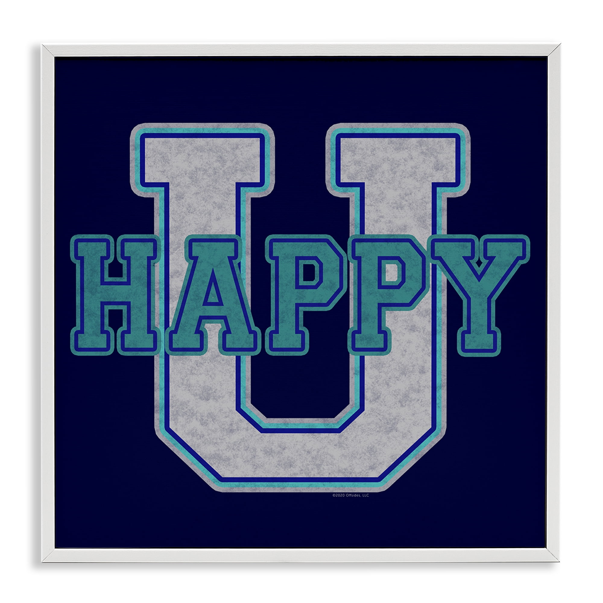 Stupell Industries Happy U Varsity Style Text & Numbers Painting White Framed Art Print Wall Art, 12 x 12