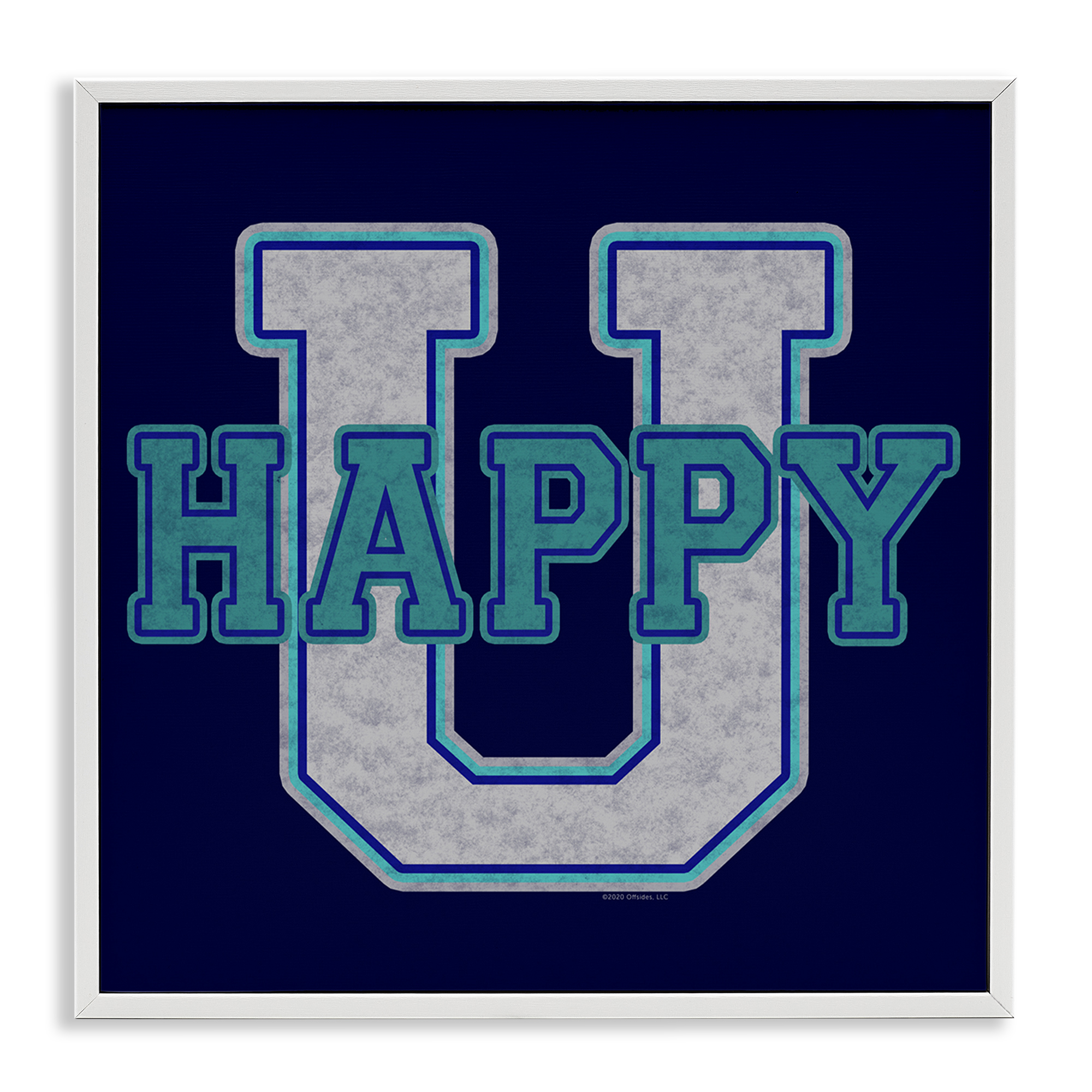 Stupell Industries Happy U Varsity Style Text & Numbers Painting White Framed Art Print Wall Art, 17 x 17