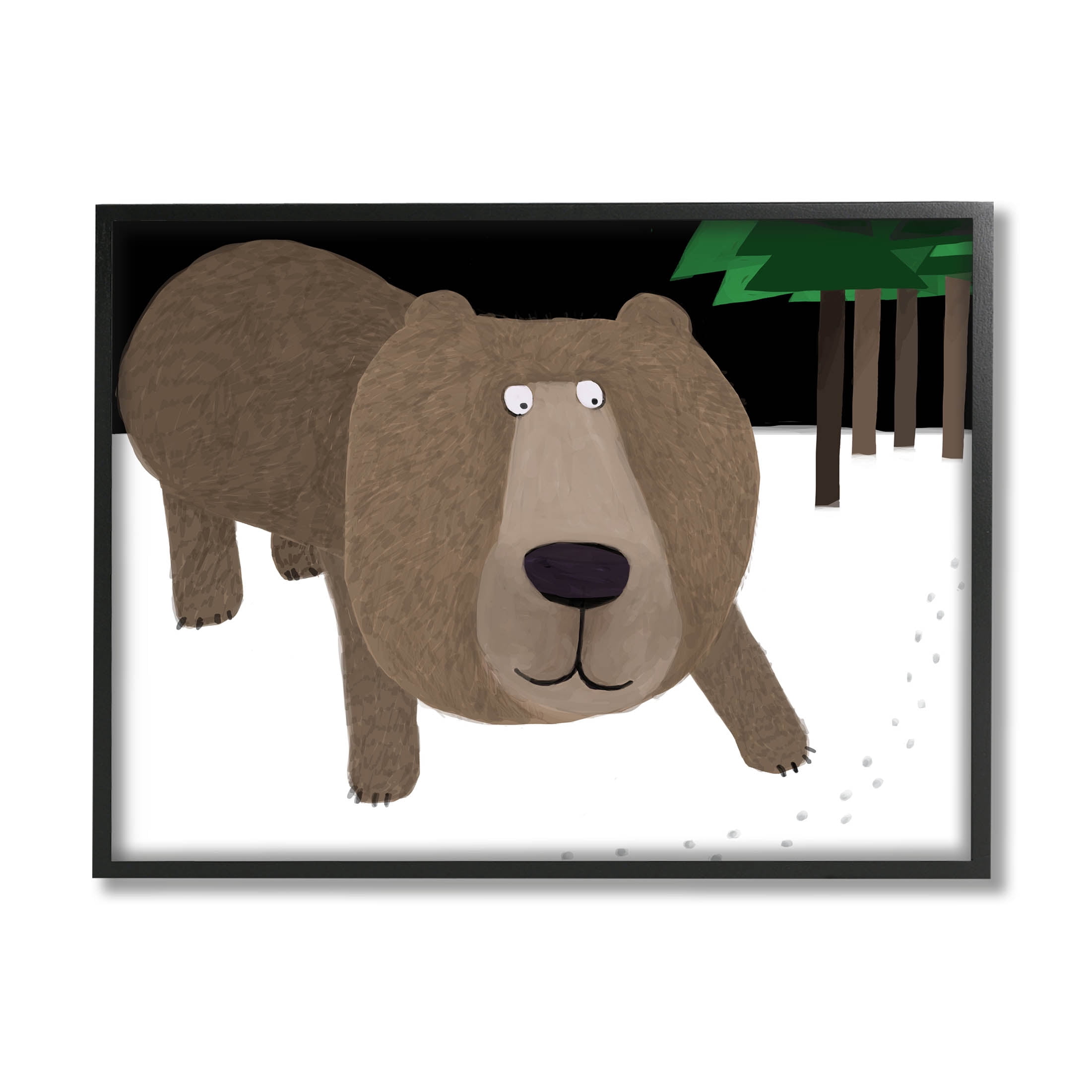 Stupell Industries Happy Winter Bear Paw Prints Graphic Art Black Framed Art Print Wall Art, Design by Carla Daly
