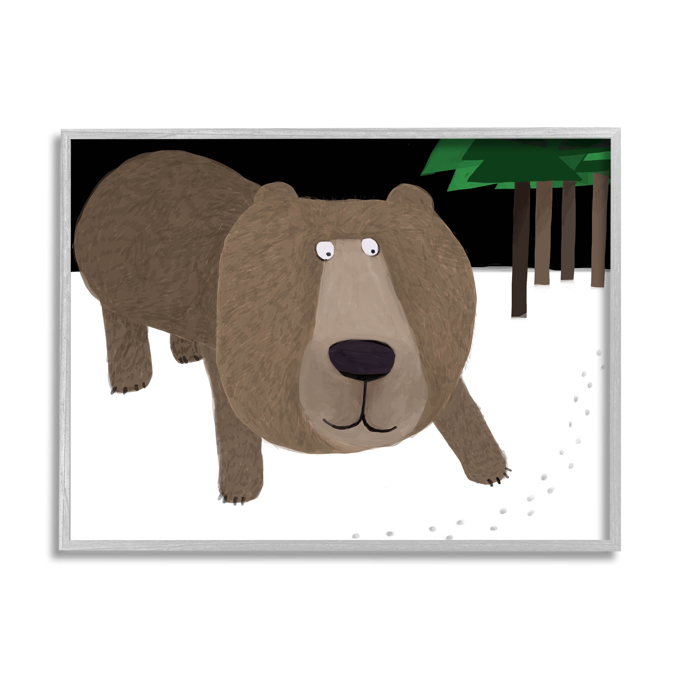 Stupell Industries Happy Winter Bear Paw Prints Graphic Art Gray Framed Art Print Wall Art, Design by Carla Daly