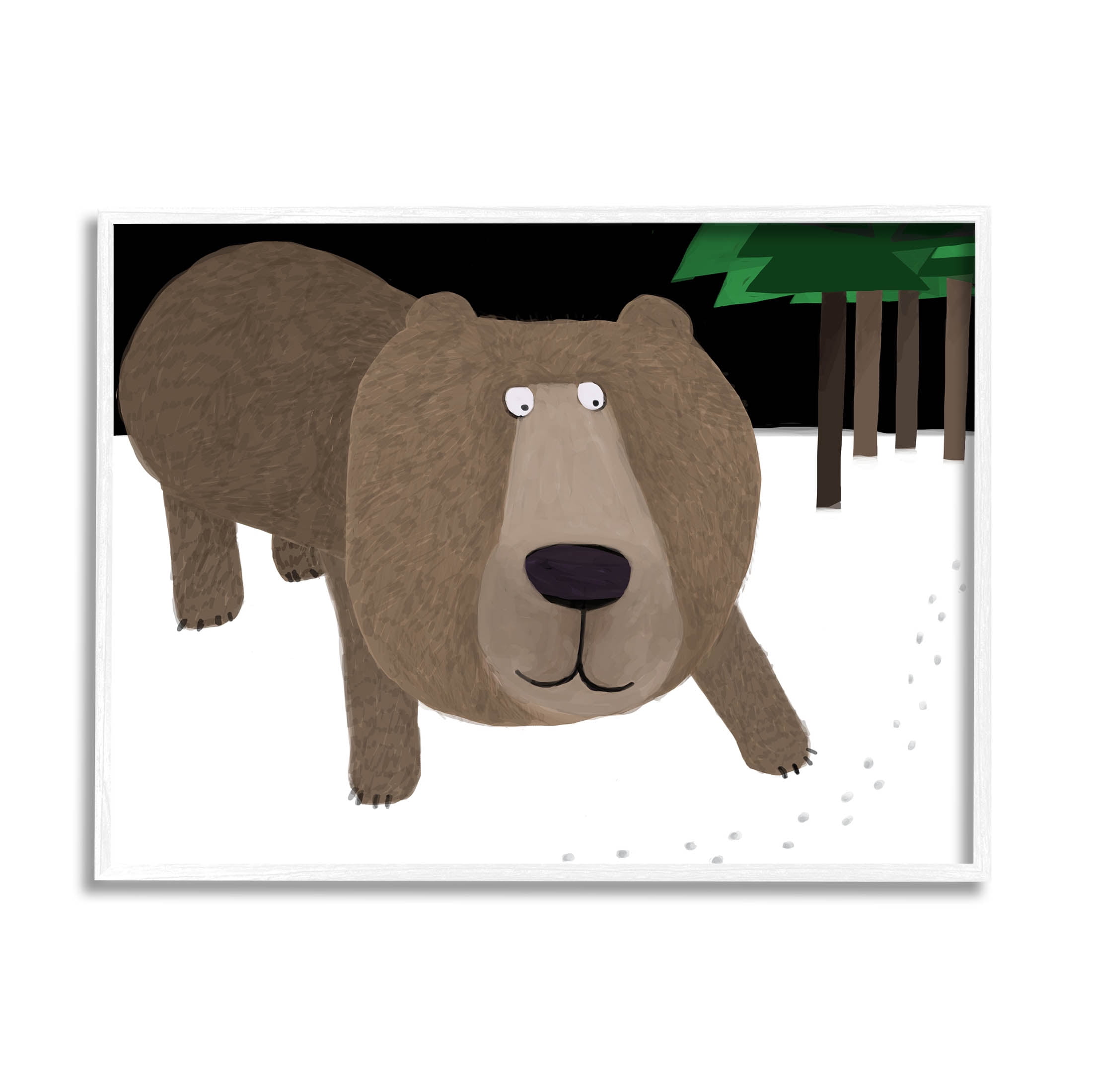 Stupell Industries Happy Winter Bear Paw Prints Graphic Art White Framed Art Print Wall Art, Design by Carla Daly