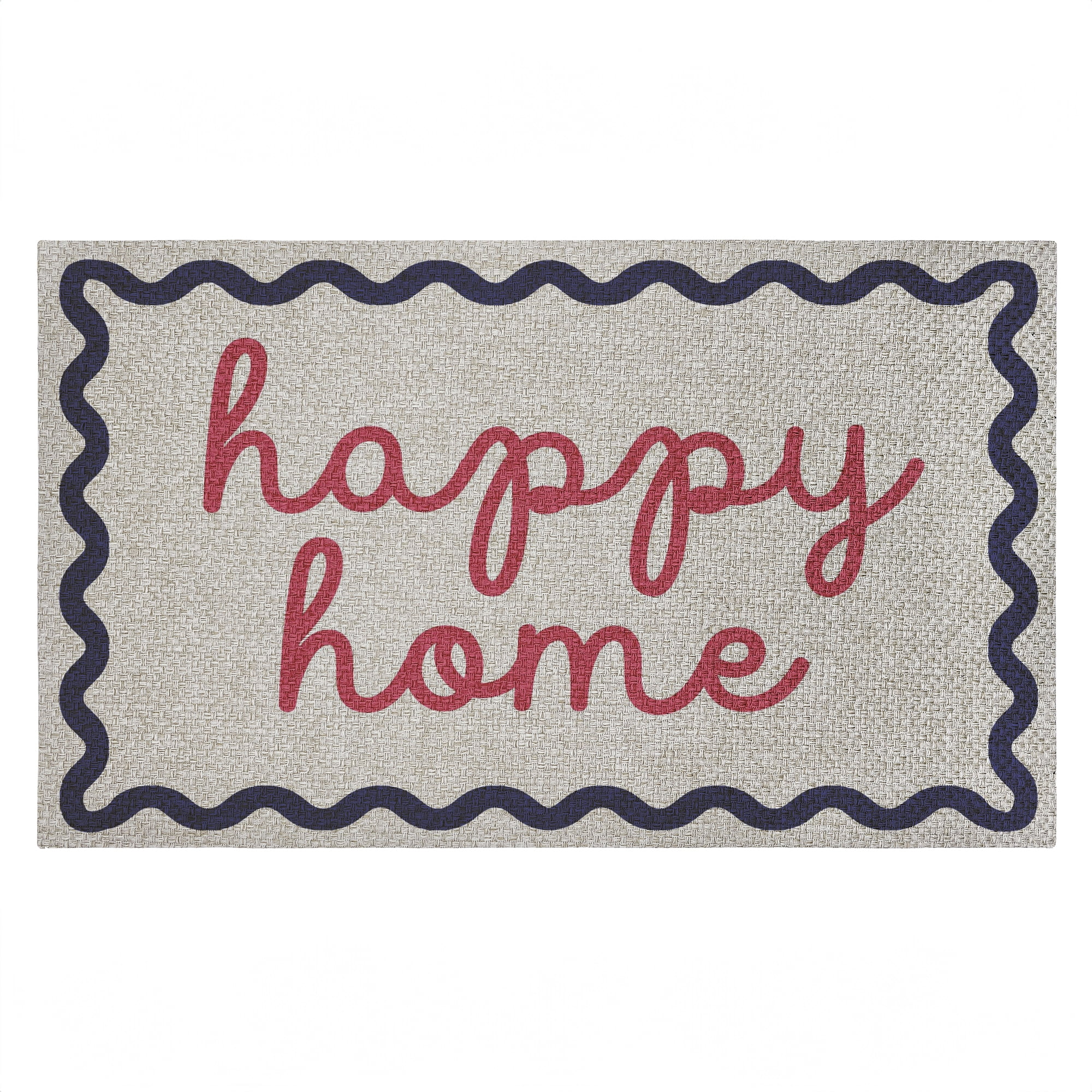 Stupell Industries Happy Words with Wavy Border Printed Outdoor Imitation Sisal Floor Mat, design by Lil' Rue