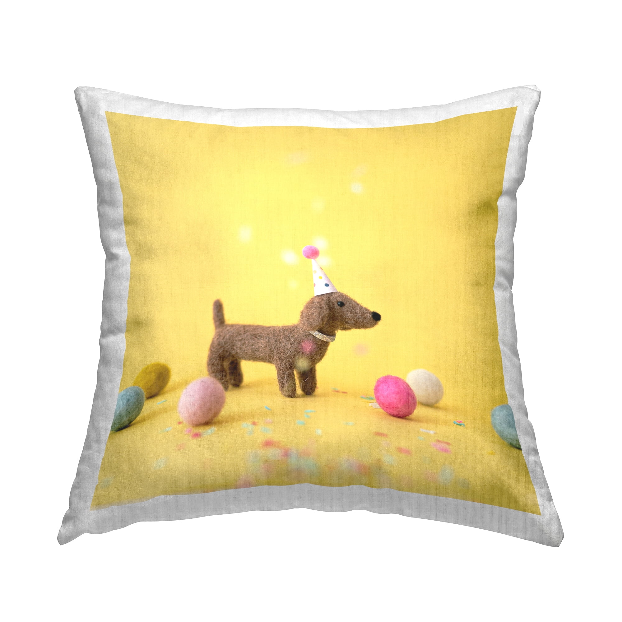 Stupell Industries Happy Yellow Party Hat Dog Printed Throw Pillow Design by Lemon & Sugar