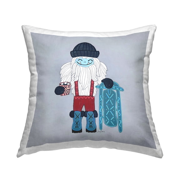 Stupell Industries Happy Yeti Sledding Seasonal Square Decorative Printed Throw Pillow, 18 x 18