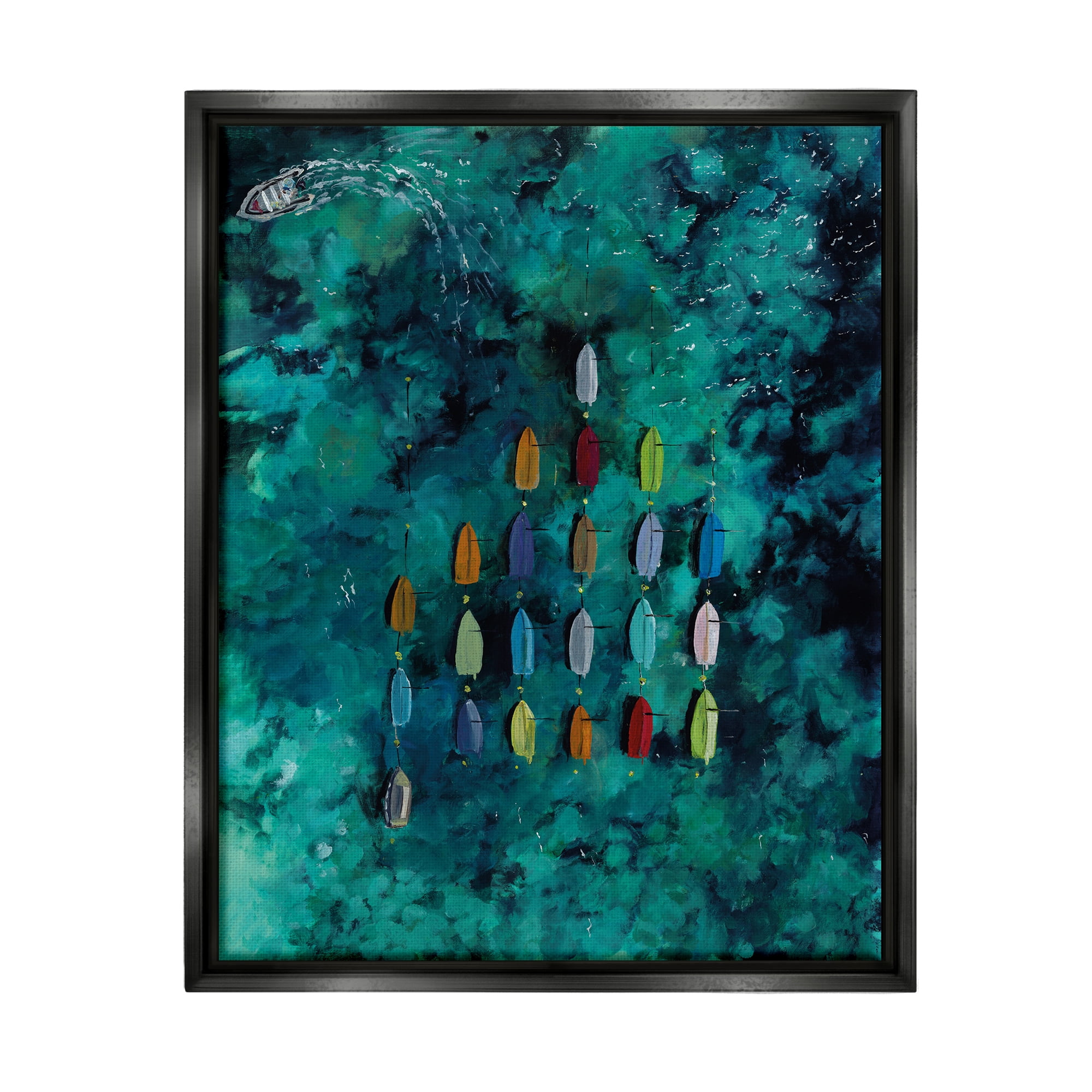 Stupell Industries Harbor From Above Painting Nature Painting Black Floater Framed Art Print Wall Art, 25 x 31