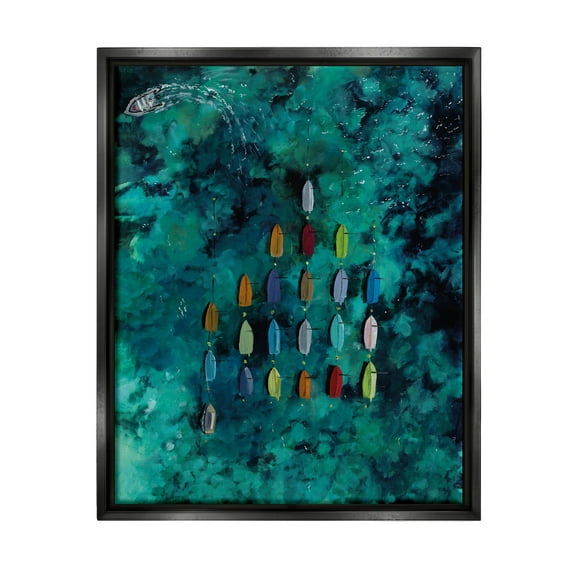 Stupell Industries Harbor From Above Painting Nature Painting Black Floater Framed Art Print Wall Art, 25 x 31