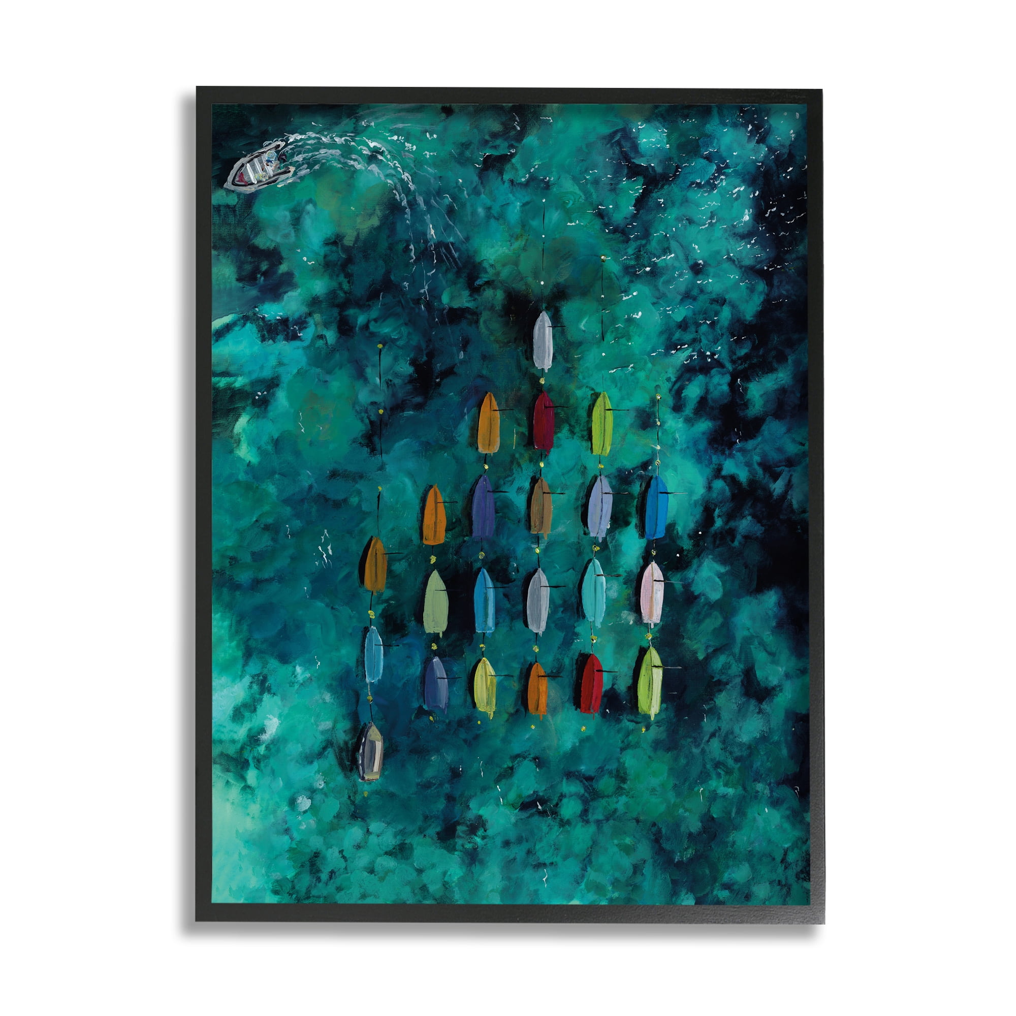 Stupell Industries Harbor From Above Painting Nature Painting Black Framed Art Print Wall Art, 16 x 20