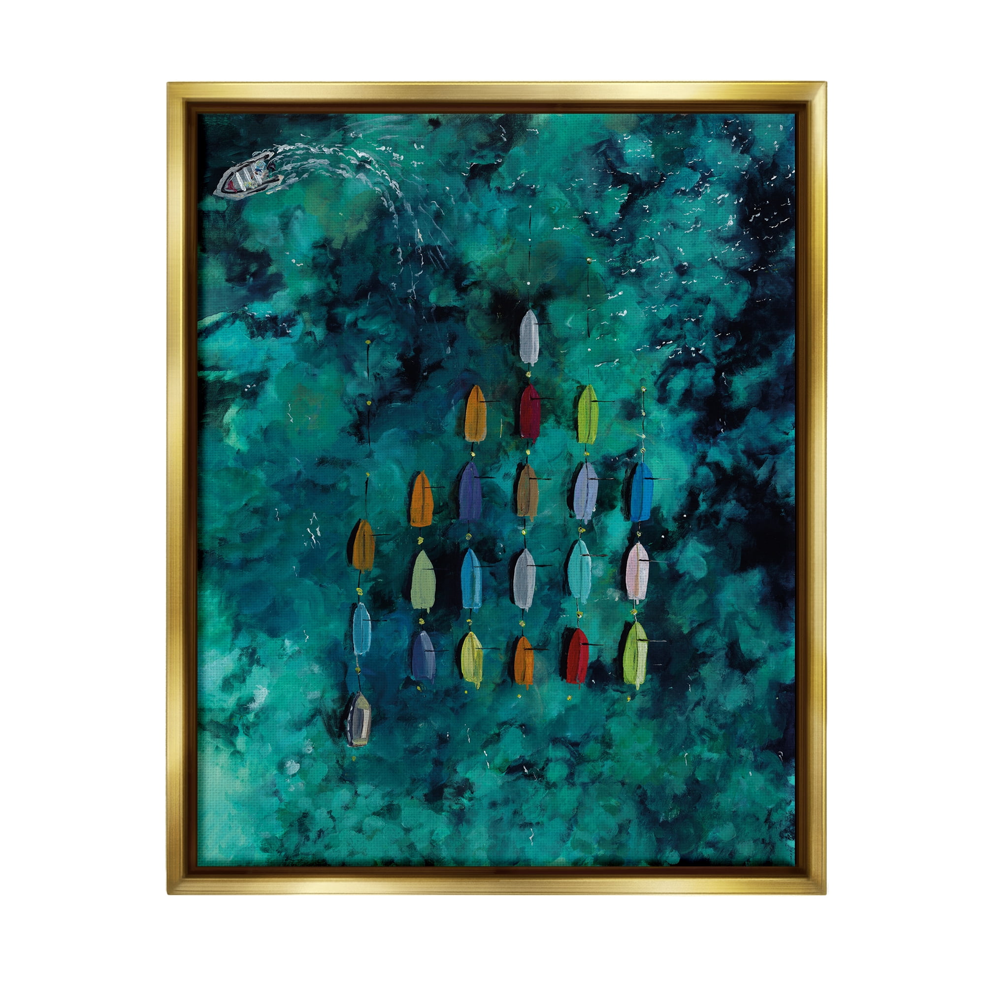 Stupell Industries Harbor From Above Painting Nature Painting Gold Floater Framed Art Print Wall Art, 25 x 31