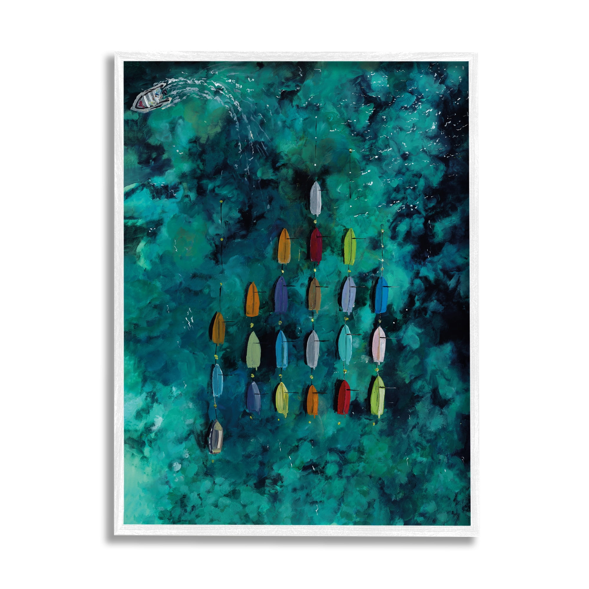 Stupell Industries Harbor From Above Painting Nature Painting White Framed Art Print Wall Art, 16 x 20
