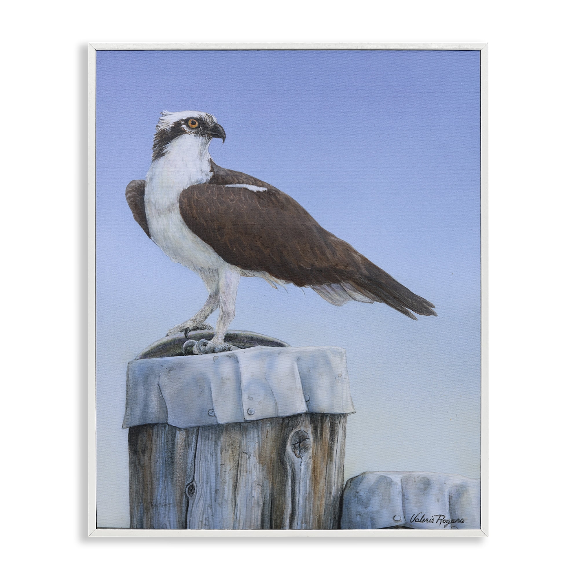 Stupell Industries Harbor Master Bird Perched Animals Painting White Framed Art Print Wall Art, 24 x 30