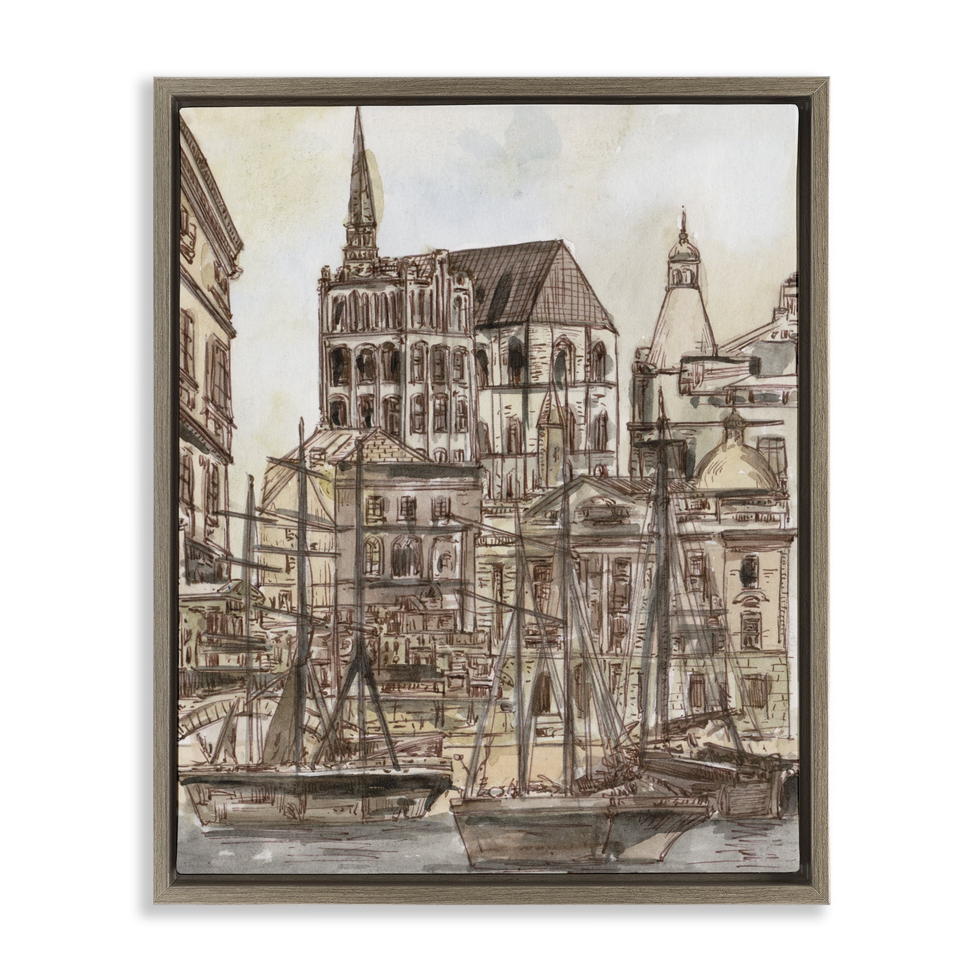 Stupell Industries Harbor of Salted Remnants Brown Framed Floater Canvas Wall Art, design by Melissa Wang