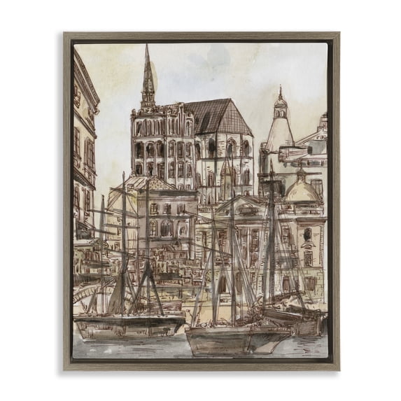 Stupell Industries Coastal Harbor of Salted Remnants Brown Floating Frame Canvas Art, 17 x 21, by Melissa Wang