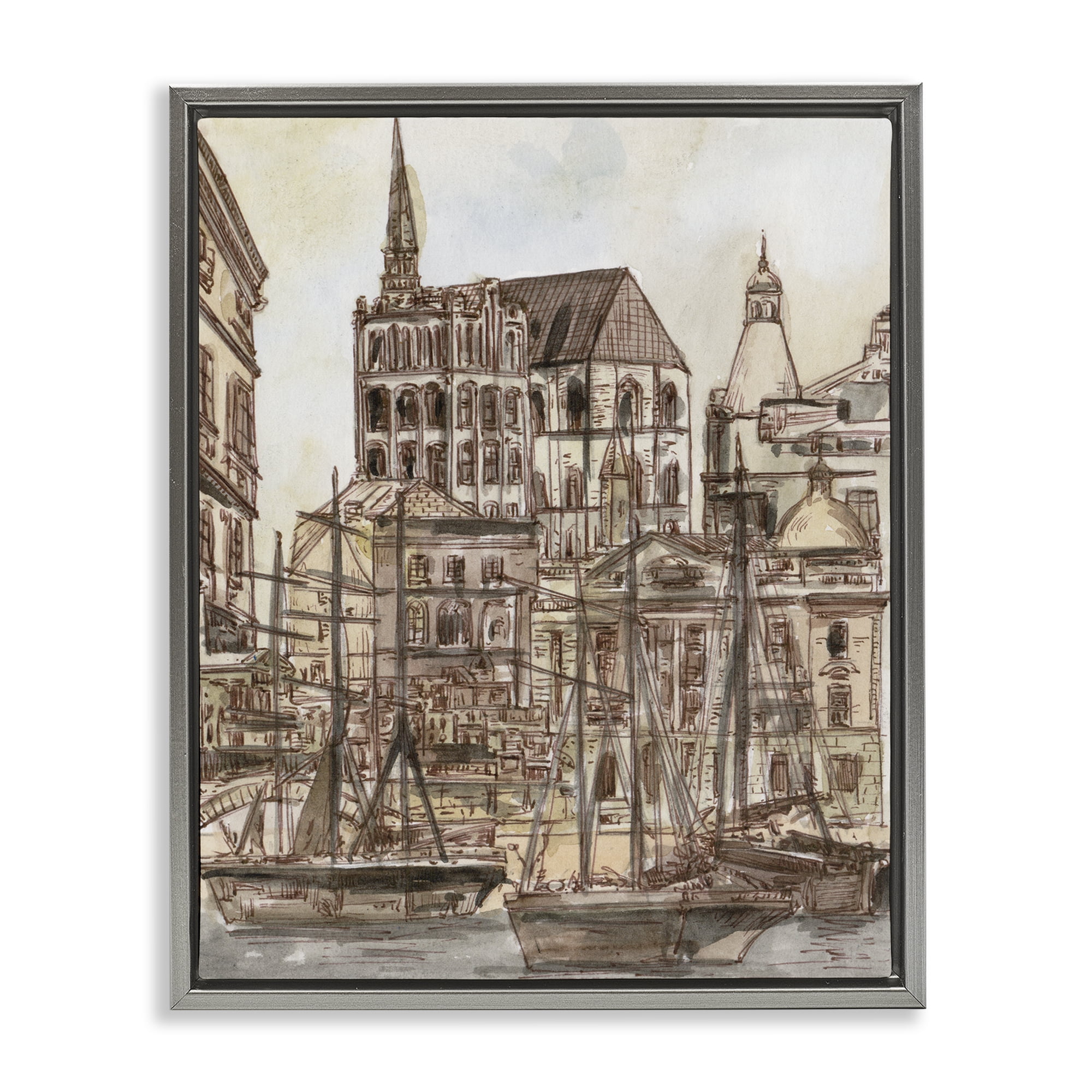 Stupell Industries Harbor of Salted Remnants Gray Framed Floater Canvas Wall Art, design by Melissa Wang