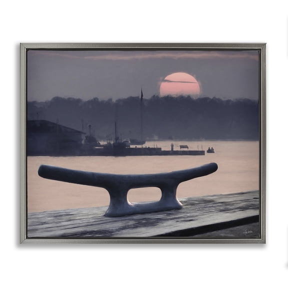 Stupell Industries Harbor's Lullaby Coastal Sunset Gray Framed Floater Canvas Wall Art, design by Lori Deiter