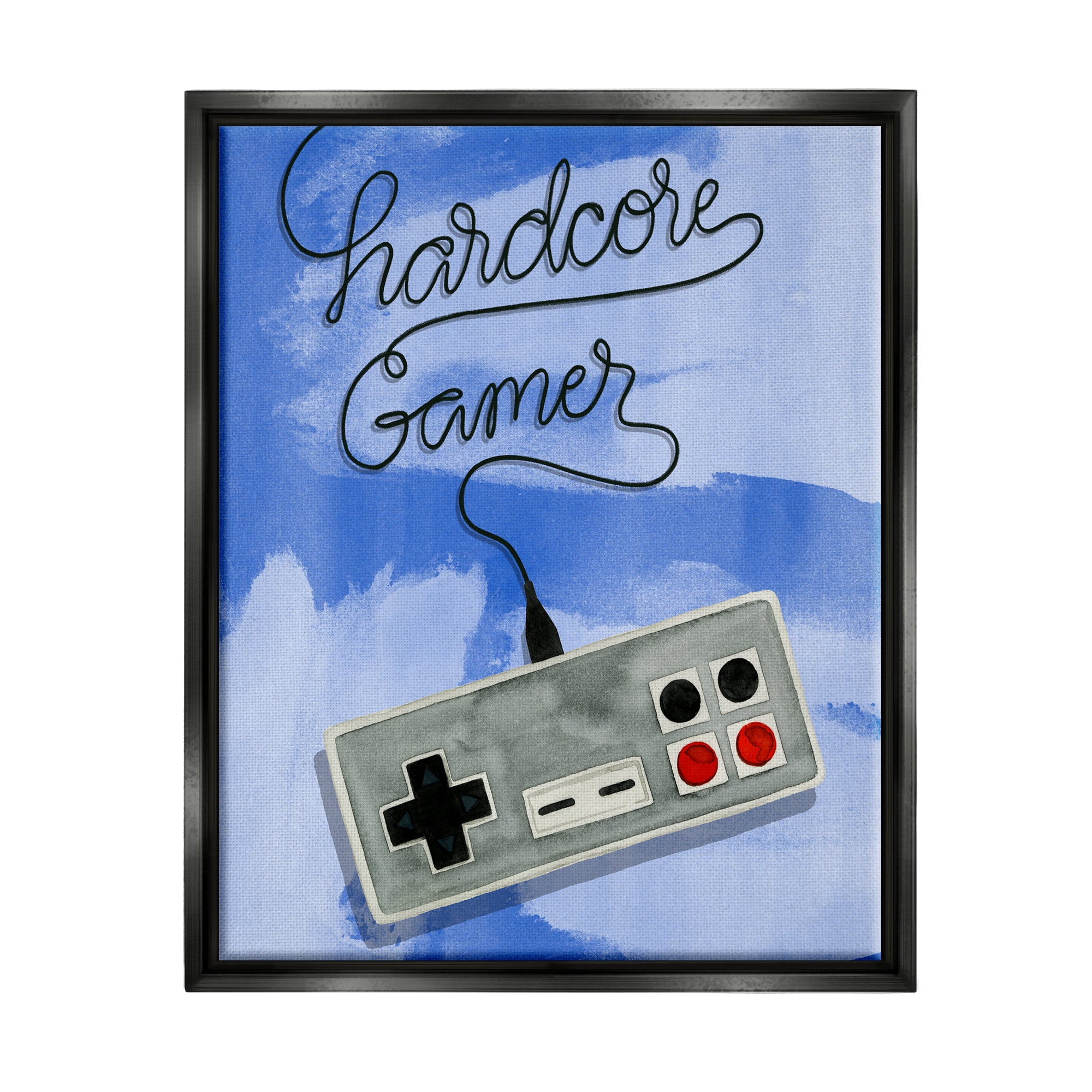 Stupell Industries Hardcore Gamer Blue Controller Art for Kids Painting Black Floater Framed Art Print Wall Art