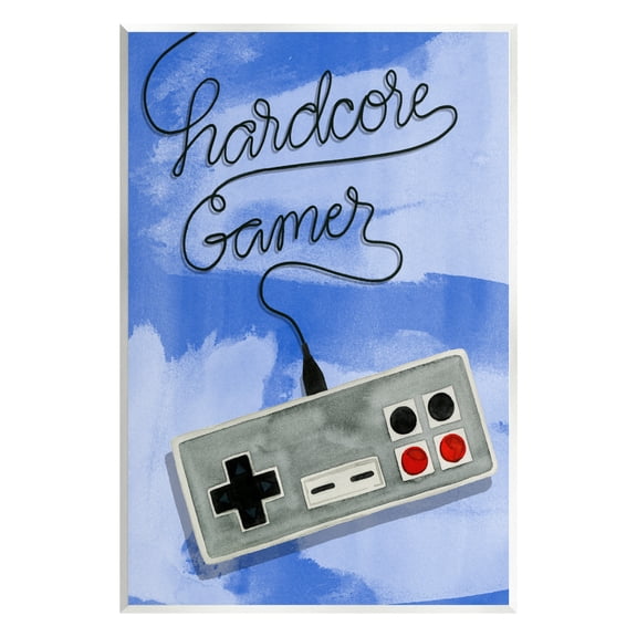 Stupell Industries Hardcore Gamer Blue Controller Art for Kids Painting Unframed Art Print Wall Art