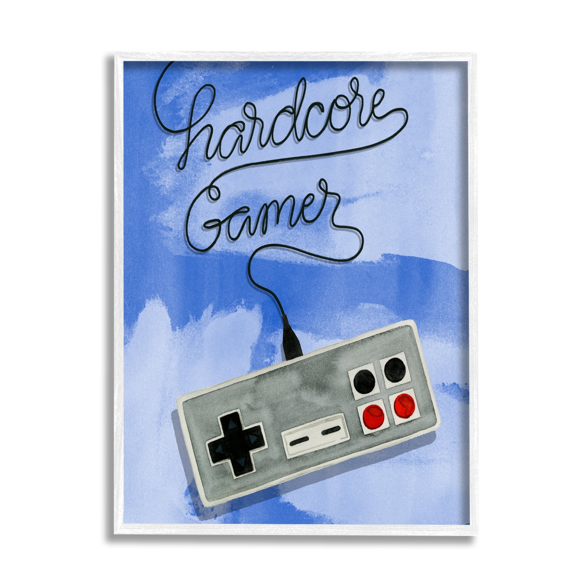 Stupell Industries Hardcore Gamer Blue Controller Art for Kids Painting White Framed Art Print Wall Art