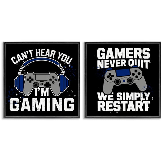 Stupell Industries Hardcore Gamer Expressions Quotes and Sayings Painting Black Framed Art Print Wall Art, 17 x 17, Set of 2