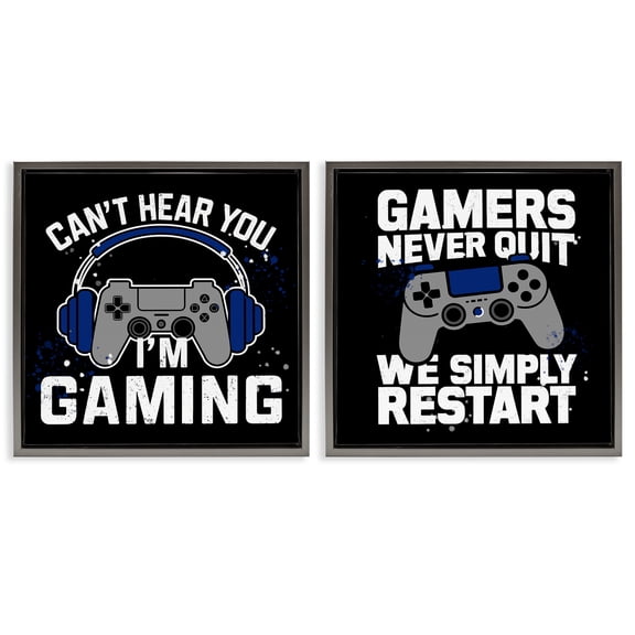 Stupell Industries Hardcore Gamer Expressions Quotes and Sayings Painting Gray Floater Framed Canvas Art Print Wall Art, 25 x 25, Set of 2