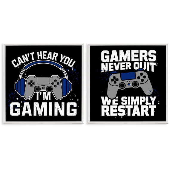 Stupell Industries Hardcore Gamer Expressions Quotes and Sayings Painting White Framed Art Print Wall Art, 17 x 17, Set of 2