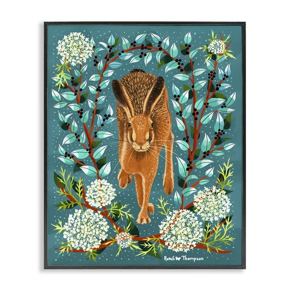 Stupell Industries Hare & Huckleberries Animals Painting Black Framed Art Print Wall Art, 11 x 14