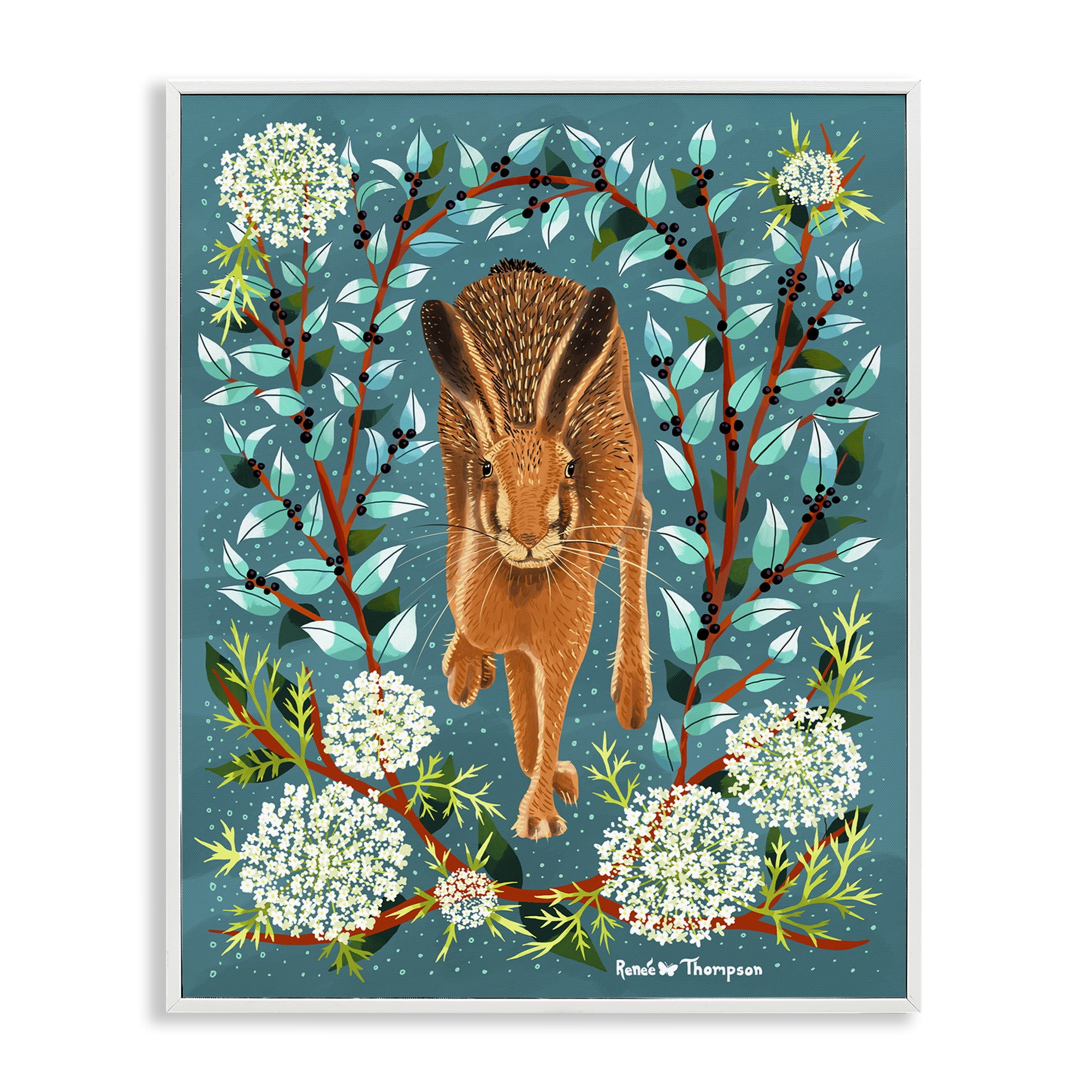 Stupell Industries Hare & Huckleberries Animals Painting White Framed Art Print Wall Art, 16 x 20