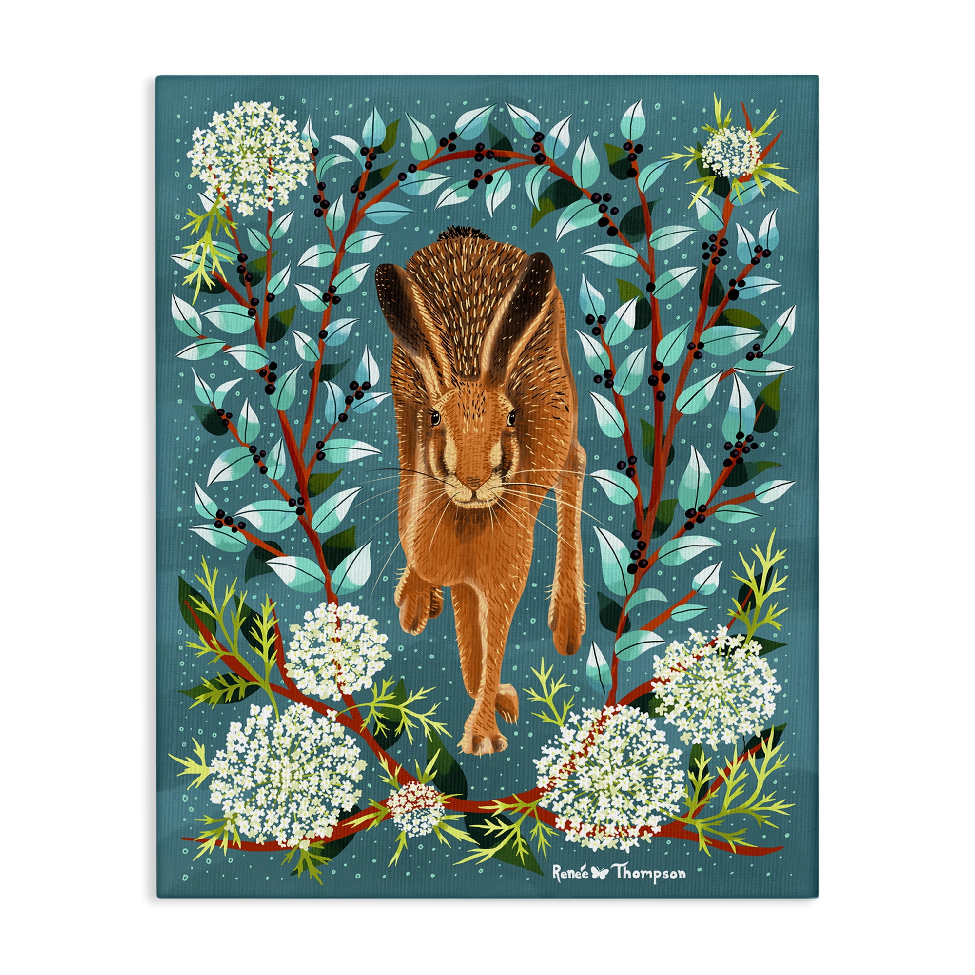 Stupell Industries Hare & Huckleberries Animals Painting Wrapped Canvas Art Print Wall Art, 36 x 48